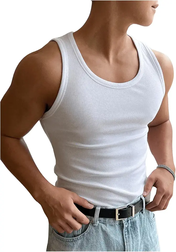 RoseSeek Men's Summer Tank Top Scoop Neck Knit Gym Workout Muscle Tank Undershirt Sleeveless Shirts