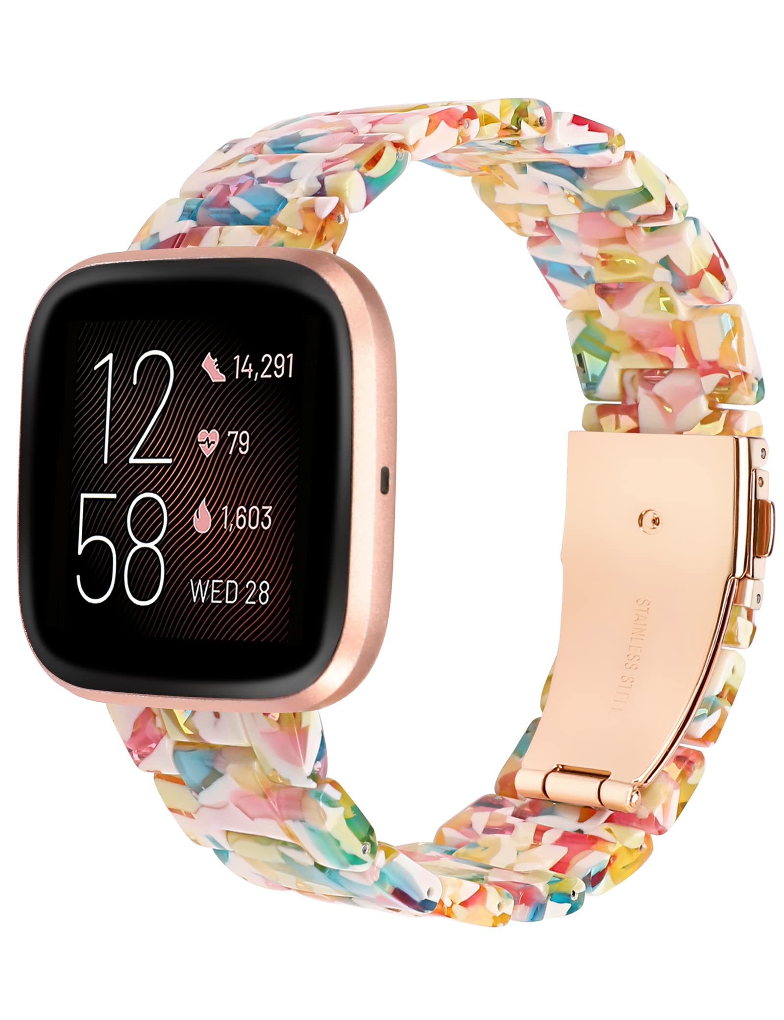 Wearlizer Resin Band Compatible with Fitbit Versa/Versa 2 /Versa Lite/Versa SE Bands for Women Men Lightweight Bracelet Replacement Wristband Strap for Versa 2 Smartwatch, Yellow Flower