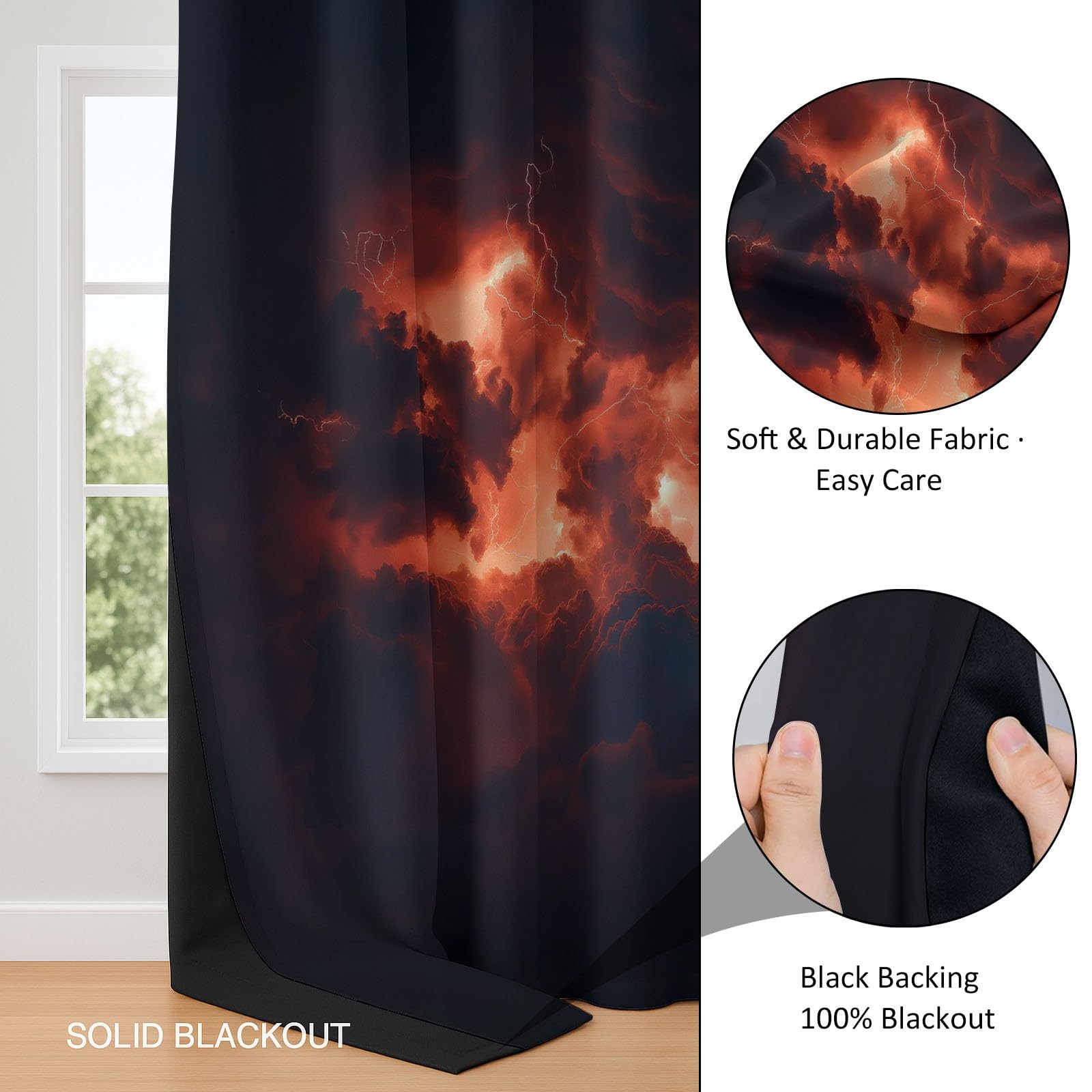 Générique Rideaux Opaques en Nuages Sombres Orage Naturel, Rideau Occultant en Polyester Gris, Rideaux Thermique Isolant Anti-Froid Décoration de Fenêtre pour Salon Chambre Lot de 2 140L x 245H cm
