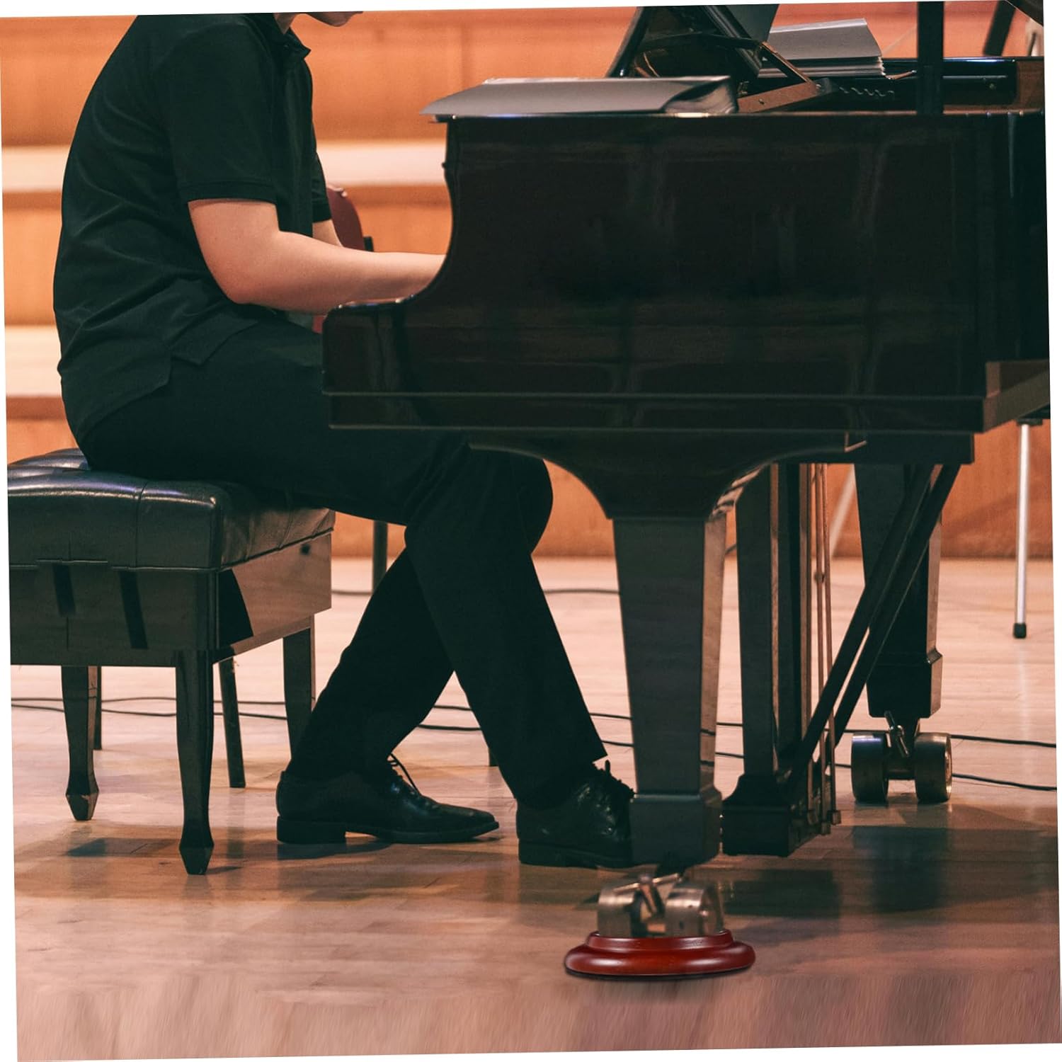 HEMOTON 3pcs Hardwood Caster Cups for Grand Piano Non-Slip Anti-Noise Floor Protectors Durable Foot Pads for Sofas Beds and Chairs Easy Installation Brown