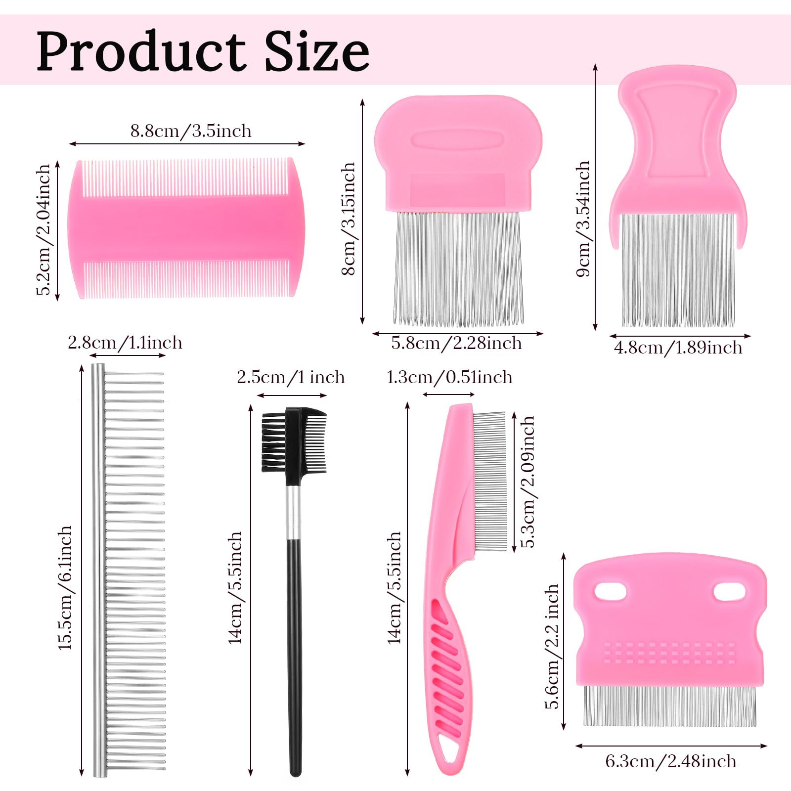 Lot de 7 peignes professionnels anti-puces et tiques pour chiens et chats – Kit de toilettage en acier inoxydable à dents fines et larges pour enlever les poux, les nœuds et les taches de déchirure