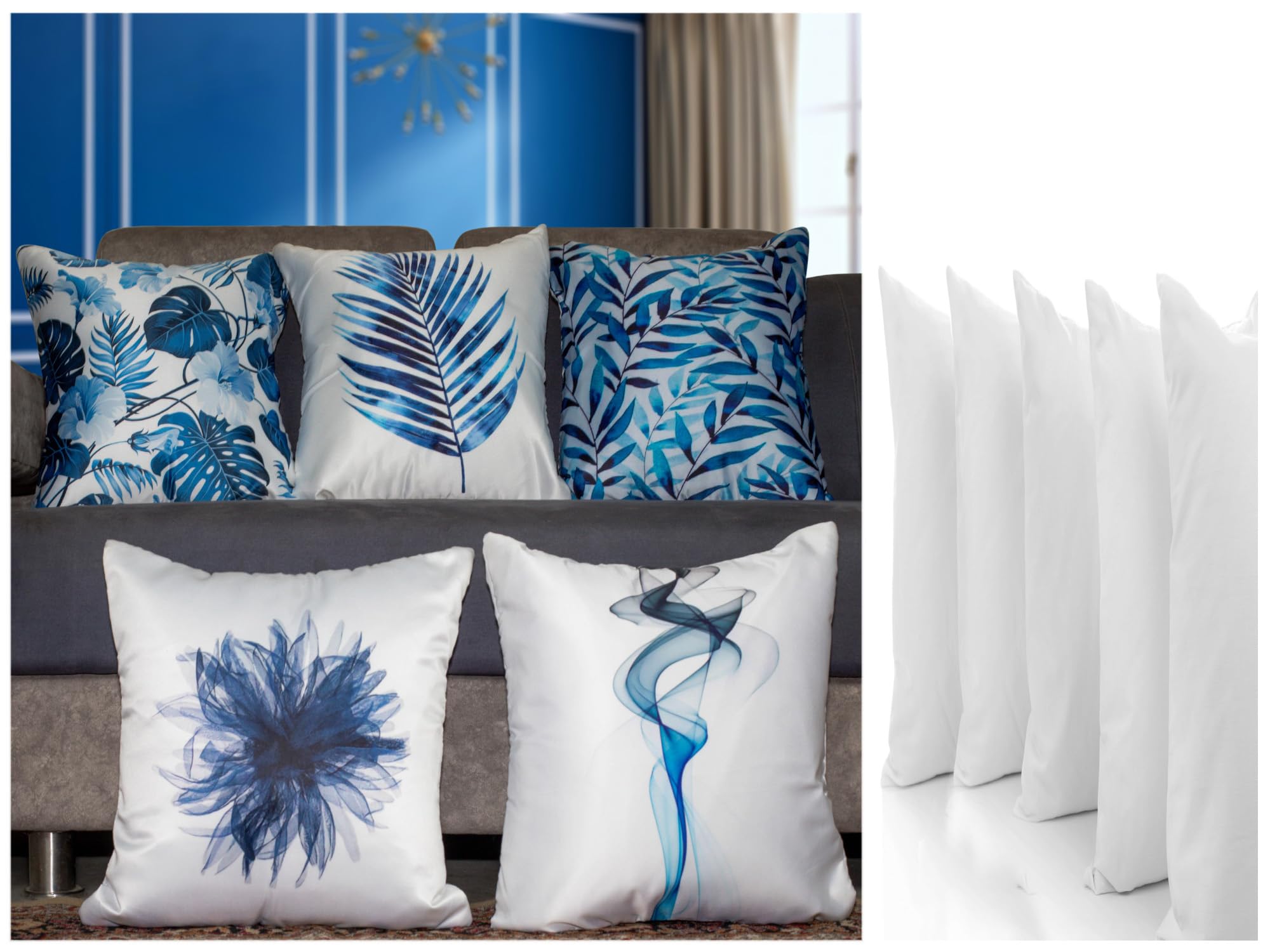 NINFA Microfiber Satin 250TC Cushion Pillow Covers, Multicolor, Set of 5 (12X12 Inches with Fillers, Blue Smoke) (B0CJ3FT1Y5) Amazon Price History, Amazon Price Tracker