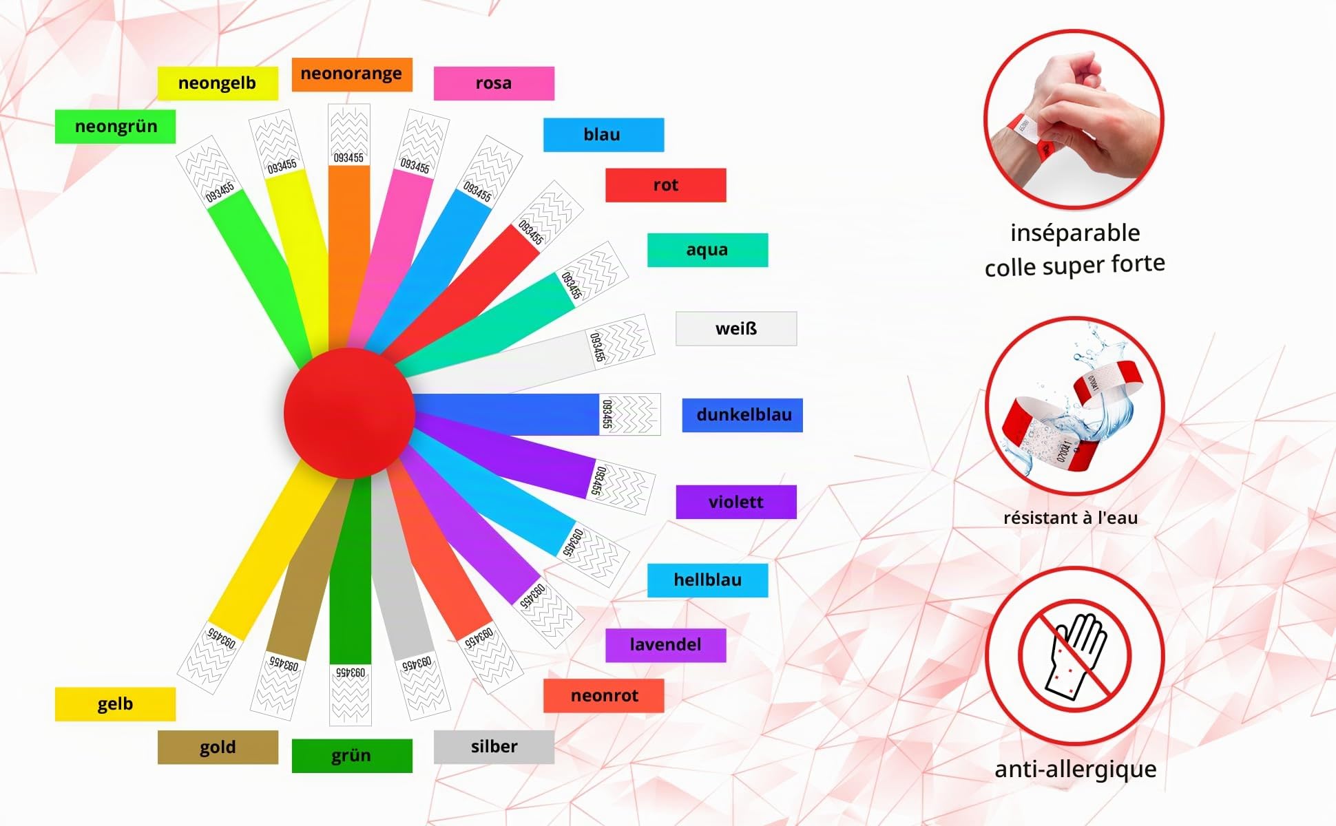 Bracelets Tyvek Evenementiel avec Une Impression Personnalisée 19 x 255 mm - 500 Pieces Bracelet Identification de Festival - Autocollant et Imperméable