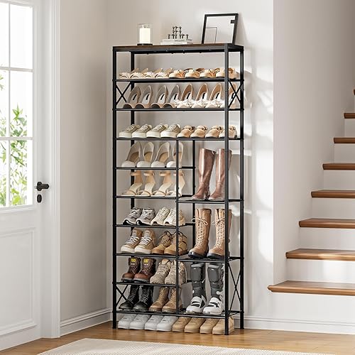 Miniatura 2 de Zapatero de 10 niveles, organizador de almacenamiento de zapatos con almacenamiento de botas, estante de zapatos de gran capacidad con capacidad
