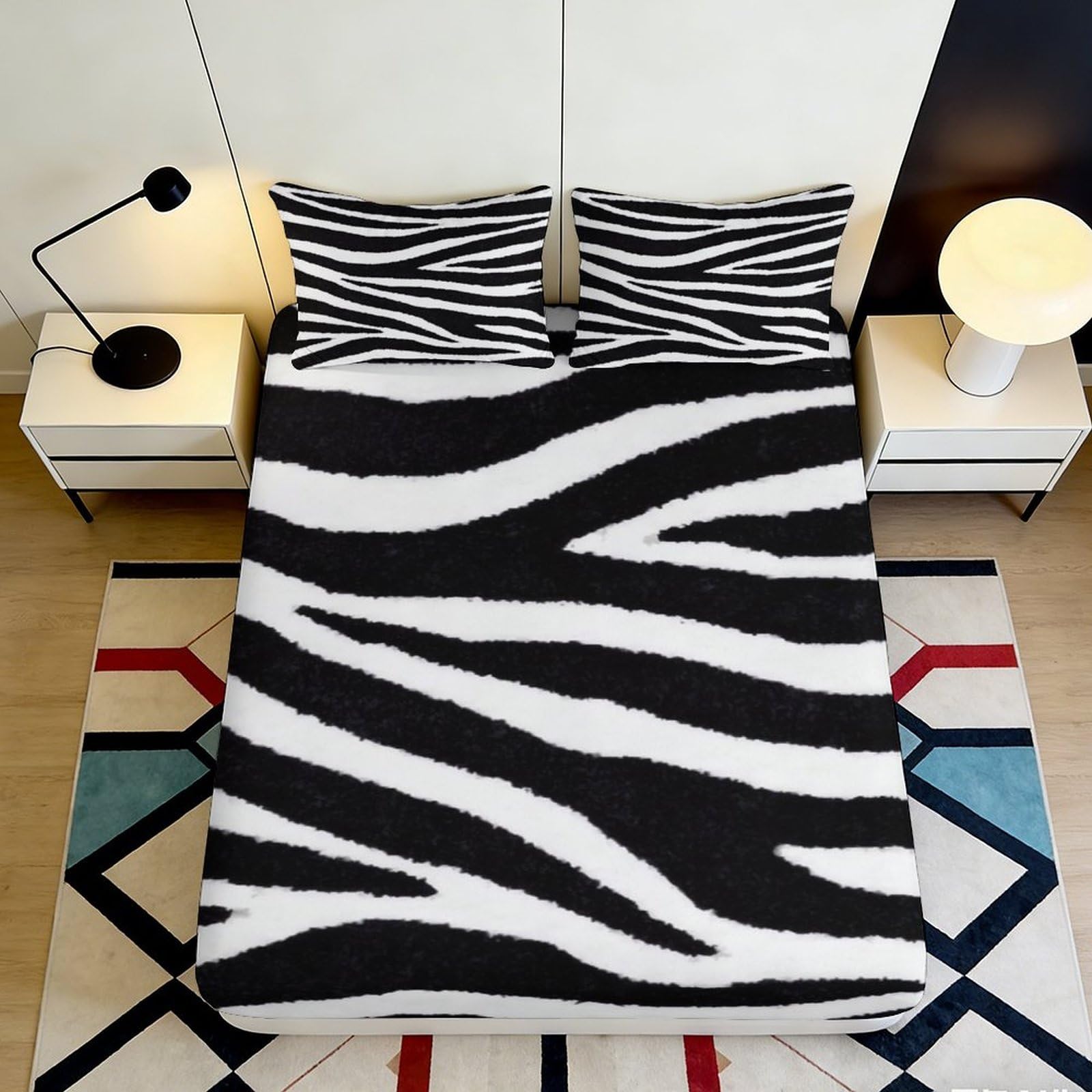 Uynsixtme Style-5 3D Printed Zebra Fitted Sheet Microfiber Non-Slip Deep Pocket Zebra Mattress Fitted Cover Adult Bedroom Bedding 140X200x25cm
