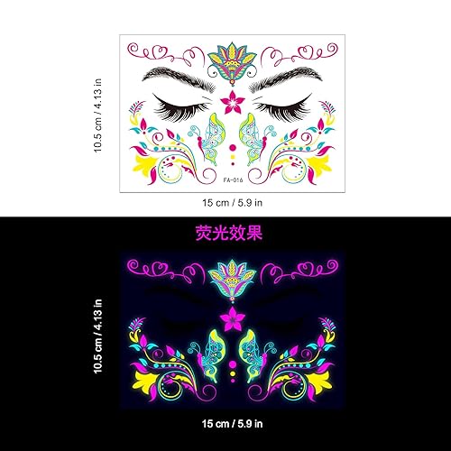 Miniatura 5 de Tatuajes que brillan en la oscuridad para adultos, luz negra, neón que brillan en los tatuajes temporales, tatuajes de mariposa, calcomanías para