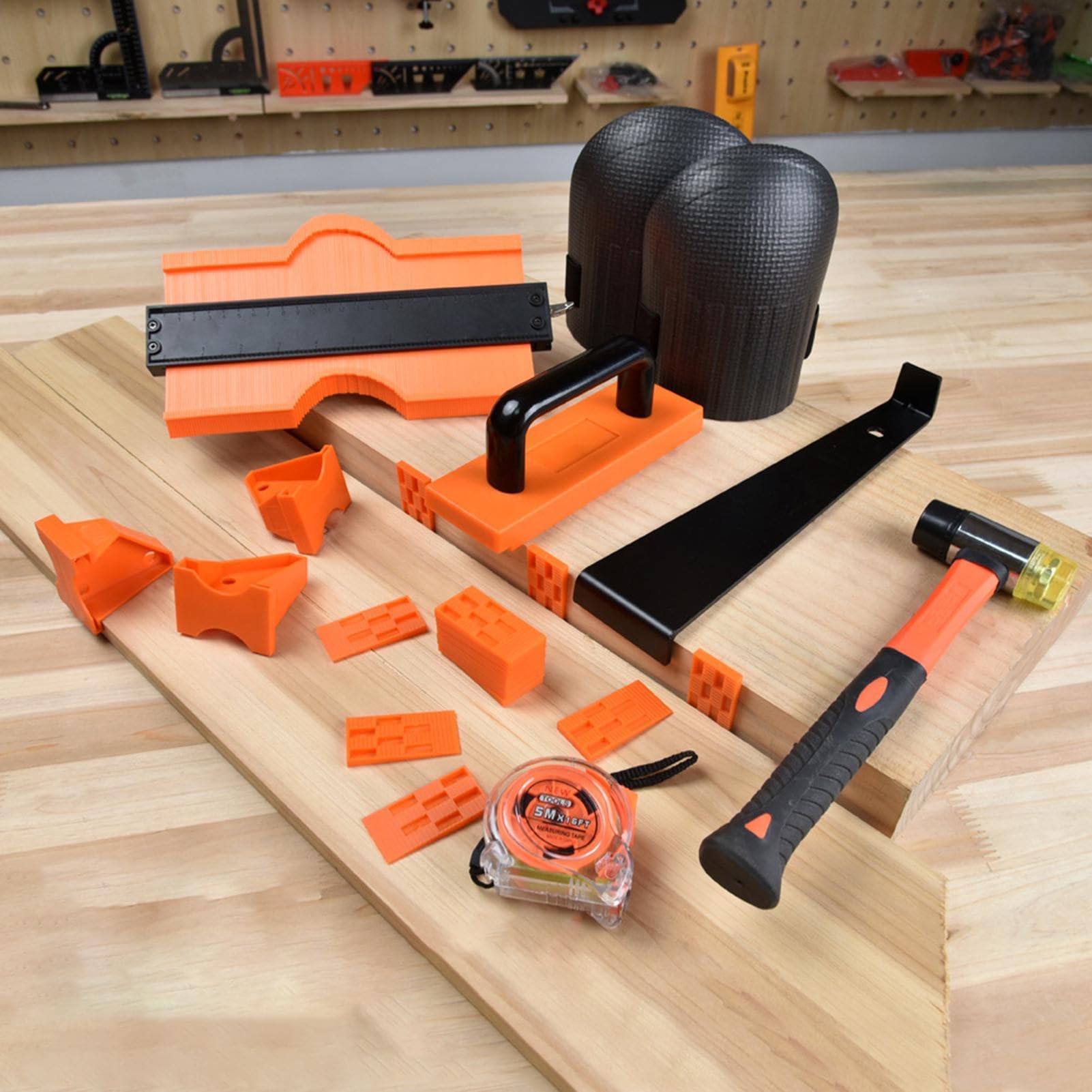 Kit de Instalación de Suelo Laminado Juego de Reparación con Mazo | Herramientas de Instalación de Suelos para Taller Hogar Rodapié Tabla Proyecto Preparación Subsuelo Subbase Madera Dura
