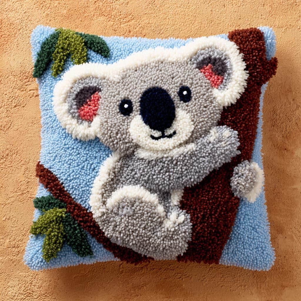 Taxpy Latch Hook Pillow Kits, Koala Pre-Printed Latch Hook Rug Kits Cross-Stitch Embroidery Cushion Sofa Cushion Making Kits 43x43cm