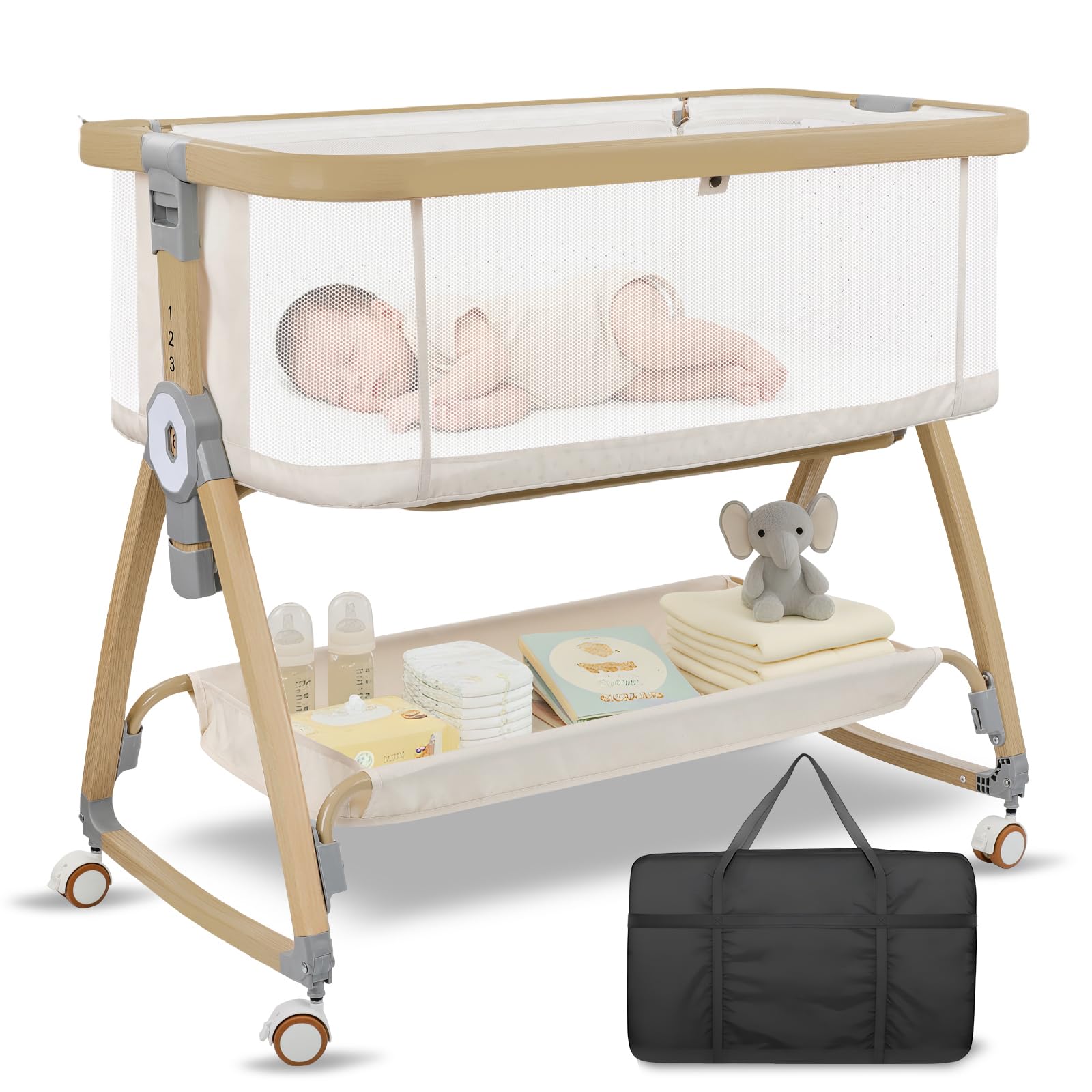 Baby Bassinet Bedside Sleeper, 4-in-1 Portable Bedside Crib with Mattress