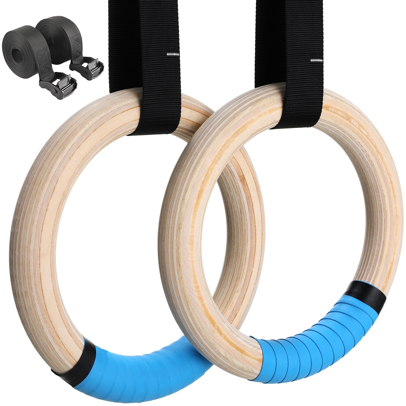 LIFERUN Gymnastics Rings, Olympic Rings Wooden 1100lbs with Adjustable Metal Buckle 16.7ft Long Straps, Pull Up Rings Workout Rings for Home Gym (Blue) (B0CP5WT64Z) Amazon Price History, Amazon Price Tracker