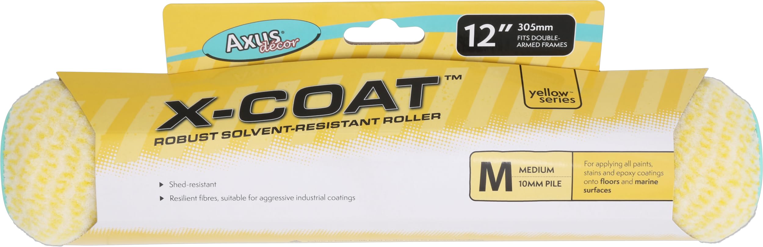 Paint Roller - Axus Decor Yellow Series X-Coat Medium Pile Roller 12""