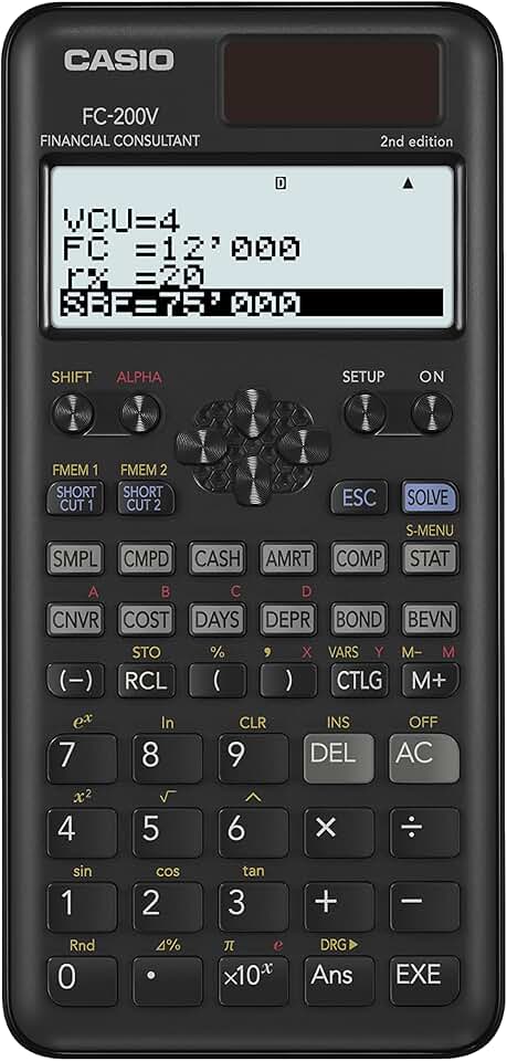 Casio FC-200V-2 Calculadora financeira, 16,2 x 7,7 x 1,1, preto