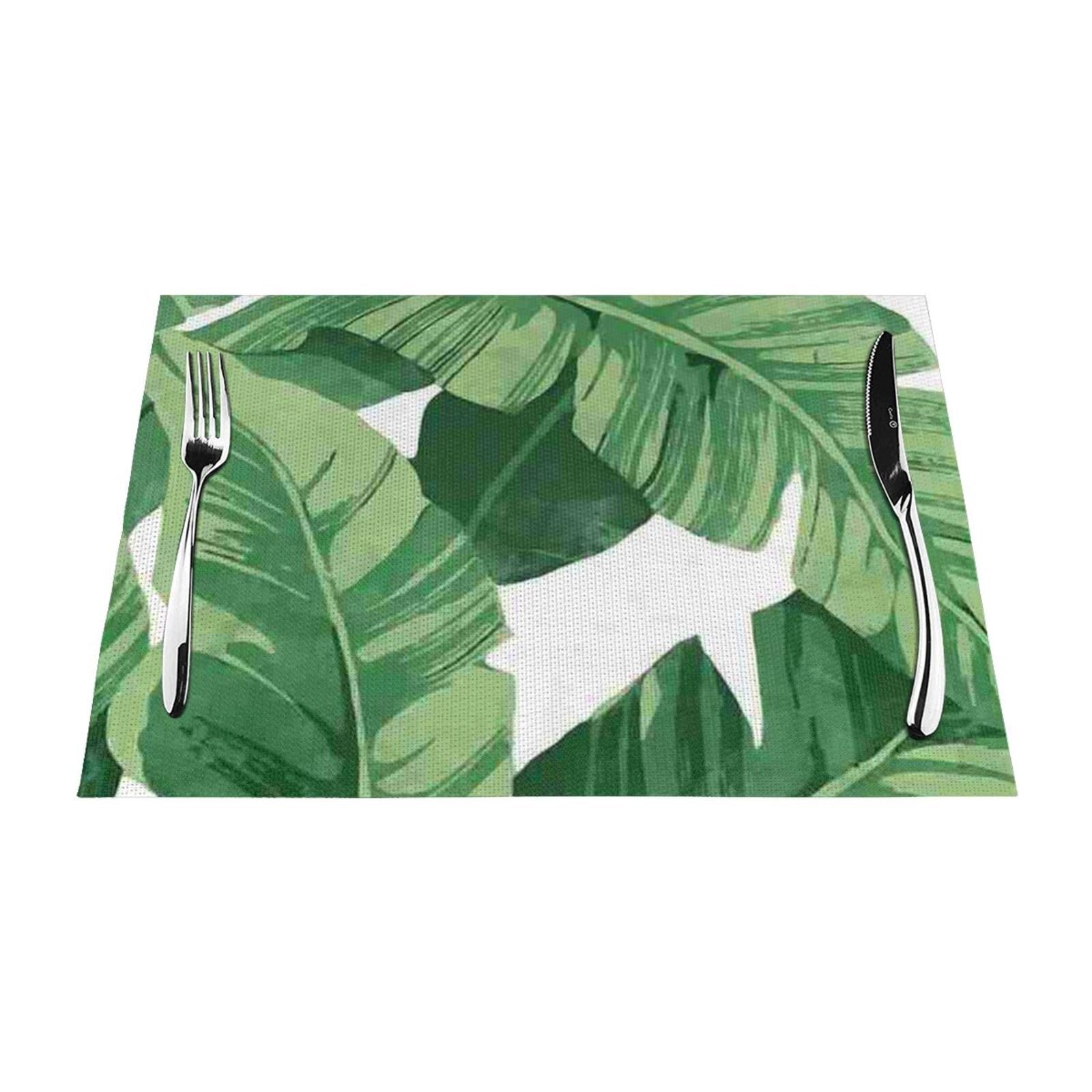 PVC Placemat Set of 4 PCS, 45x30 CM, Cute green palm leaves Printed Non-Slip Heat Resistant Place Mats for Kitchen Dining Table Indoor Outdoor
