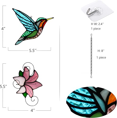 Miniatura 14 de Colgantes de ventana de pájaros de vidrieras, decoraciones de colibrí de vidrieras, atrapasoles de pájaros para decoración de ventanas, regalos