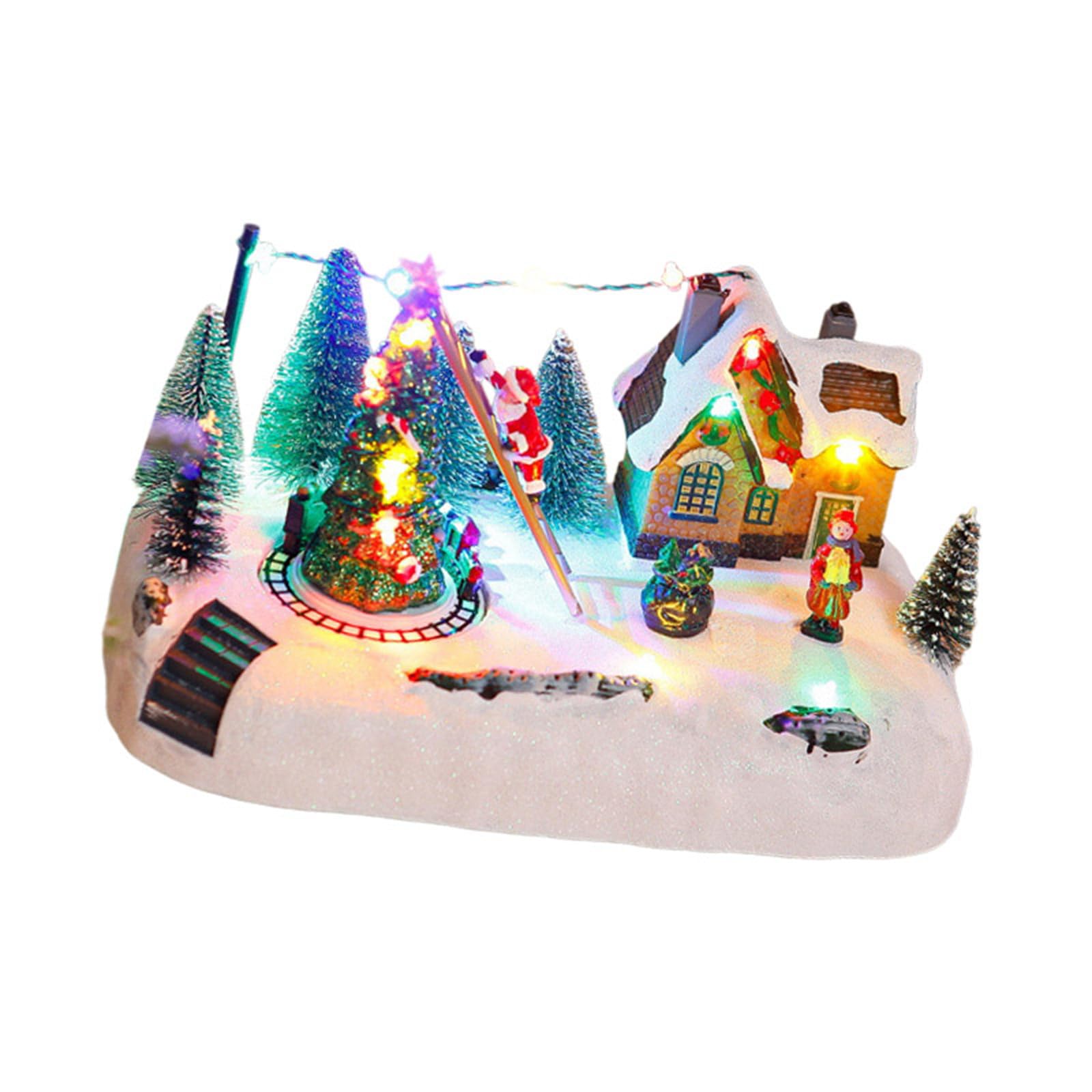 Caja de música navideña con efecto de luz y melodías de festival para interiores de Navidad, iluminación LED, adorno musical de resina para escritorio