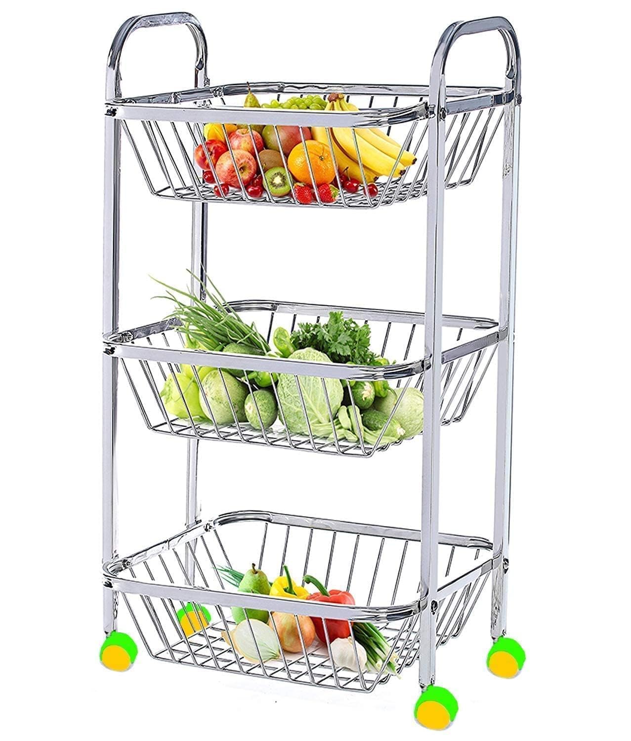 4RCE Stainless Steel Modern Kitchen Storage Rack. Spic Fruits and Vegetable Onion Potato Organizer Stand Trolley with Wheel Kitchen Trolley (3 Layer Trolley) (B0CVYC375N) Amazon Price History, Amazon Price Tracker
