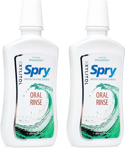 Spry Enjuague bucal natural de defensa dental con xilitol menta verde totalmente natural 16 onzas líquidas paquete de 2