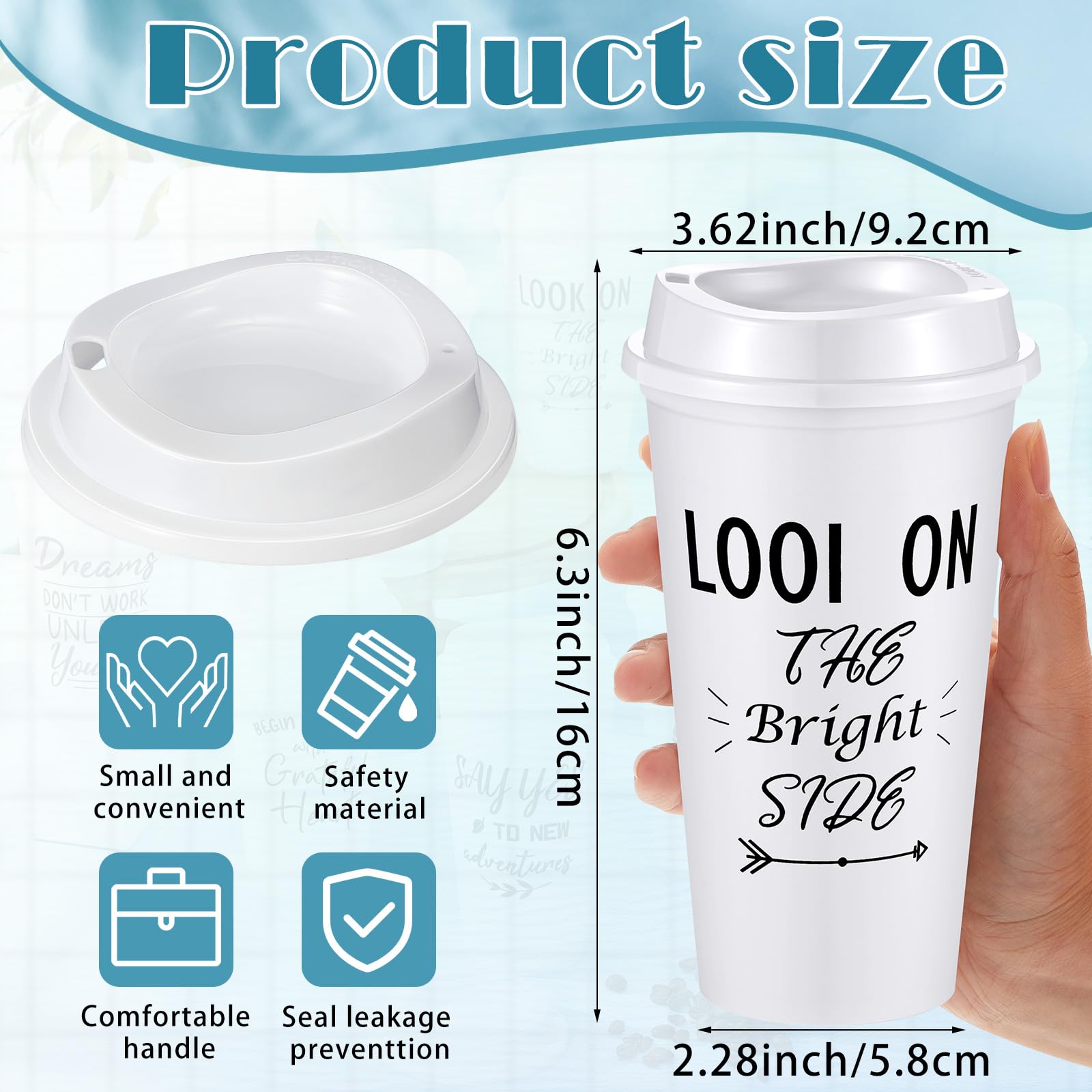FillTouch 12 Pcs 16 oz Reusable Plastic Coffee Cups with Lids and Positive Sayings, Bulk Inspirational Gifts for Women Men Employee Coworker Staff Team Volunteer, Hot or Cold Drinks (White)