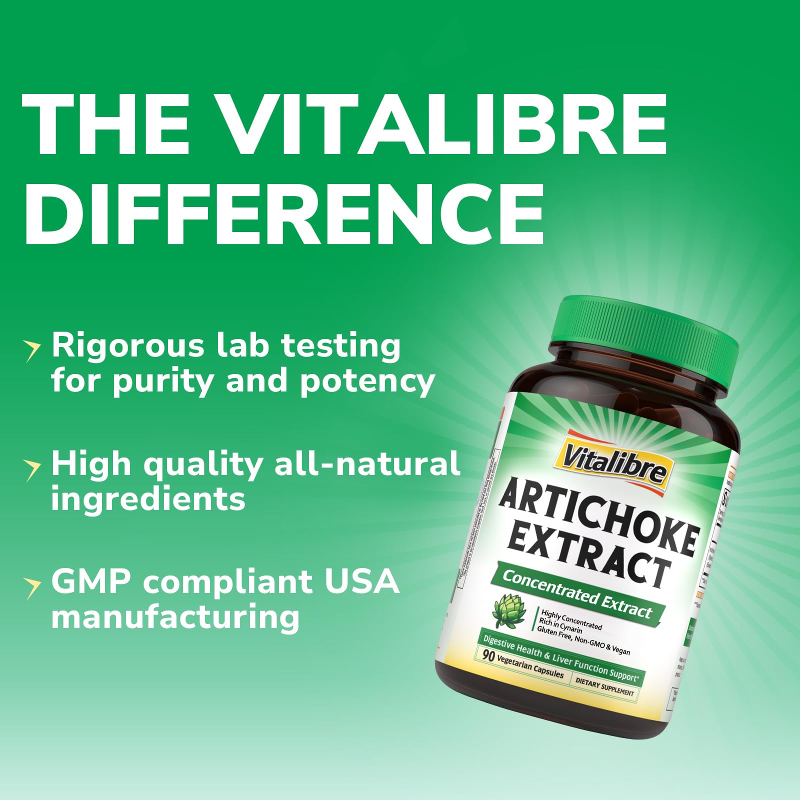 Vitalibre Artichoke Extract, 600 mg of Artichoke Leaf Extract, Non-GMO, No Gluten, for Digestive Health & Liver Function, 90 Capsules — Amazon image 8