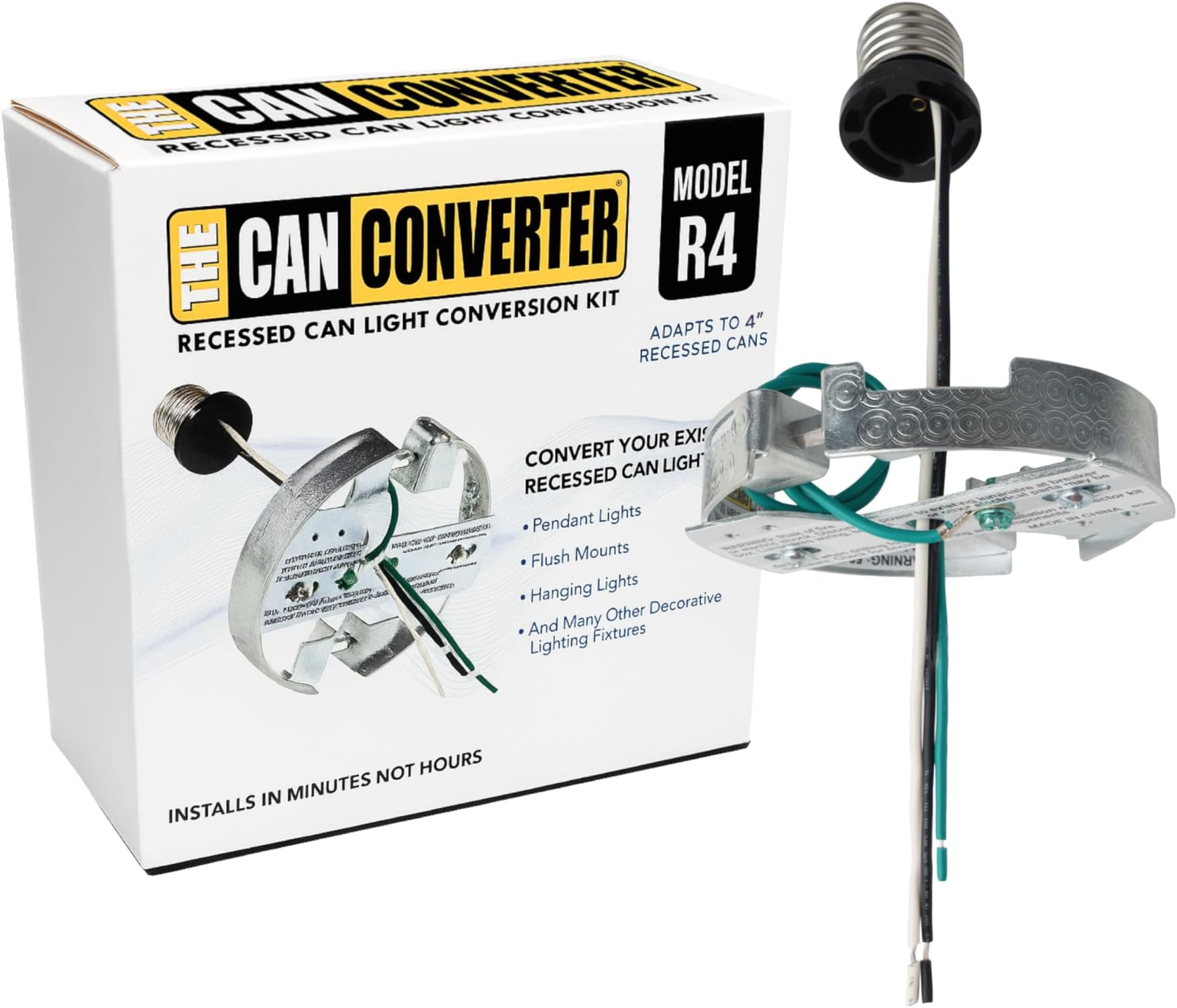 R4 Recessed Can Light Conversion Kit - Home Improvement for 4" Cans, Hardware Converter for Flush Mount Light, Hanging Pendant, & Light Fixture, up to 50 lb Capacity, UL Certified