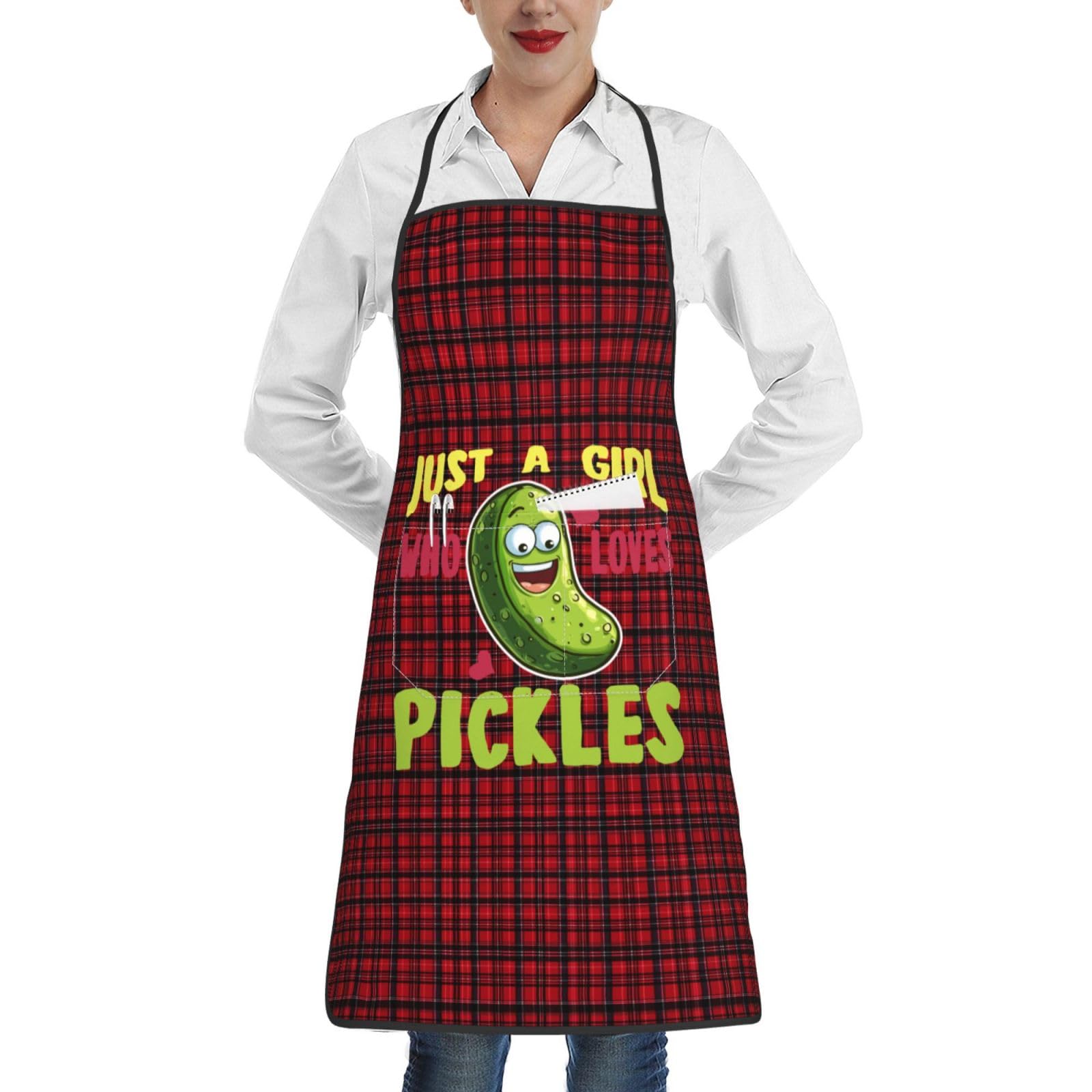nopicsn Just A Girl Who Loves Pickles Apron for cooking with Pockets Women Men Kitchen Chef Funny Aprons