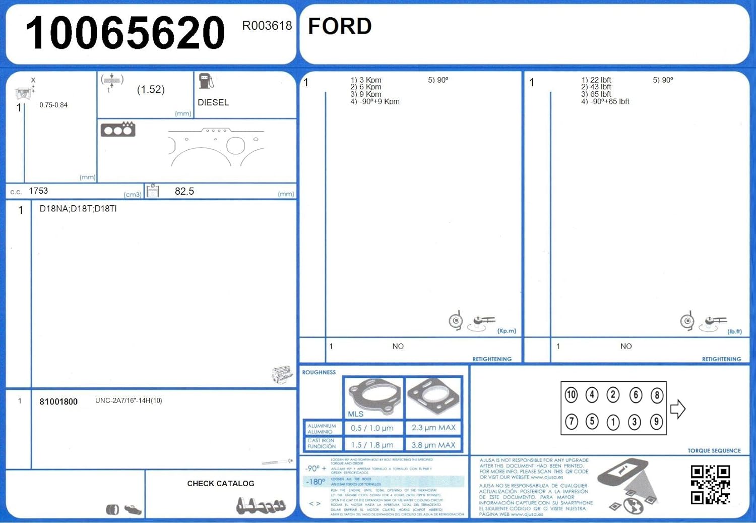 Ajusa 81001800 Bolt Kit cylinder head
