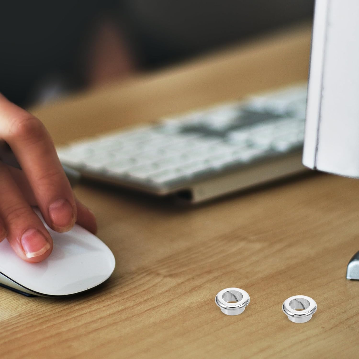 2pcs Desk Cable Hole Grommets Organizer ABS Silver