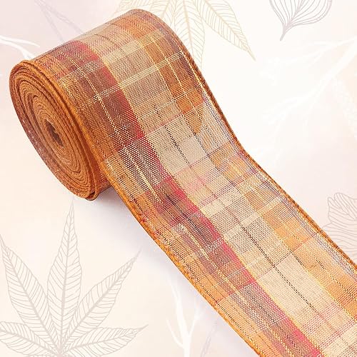 Miniatura 6 de Cintas de tela de otoño, cintas de decoración de Acción de Gracias, cintas de lino de arpillera a cuadros marrón y naranja para Acción de Gracias,
