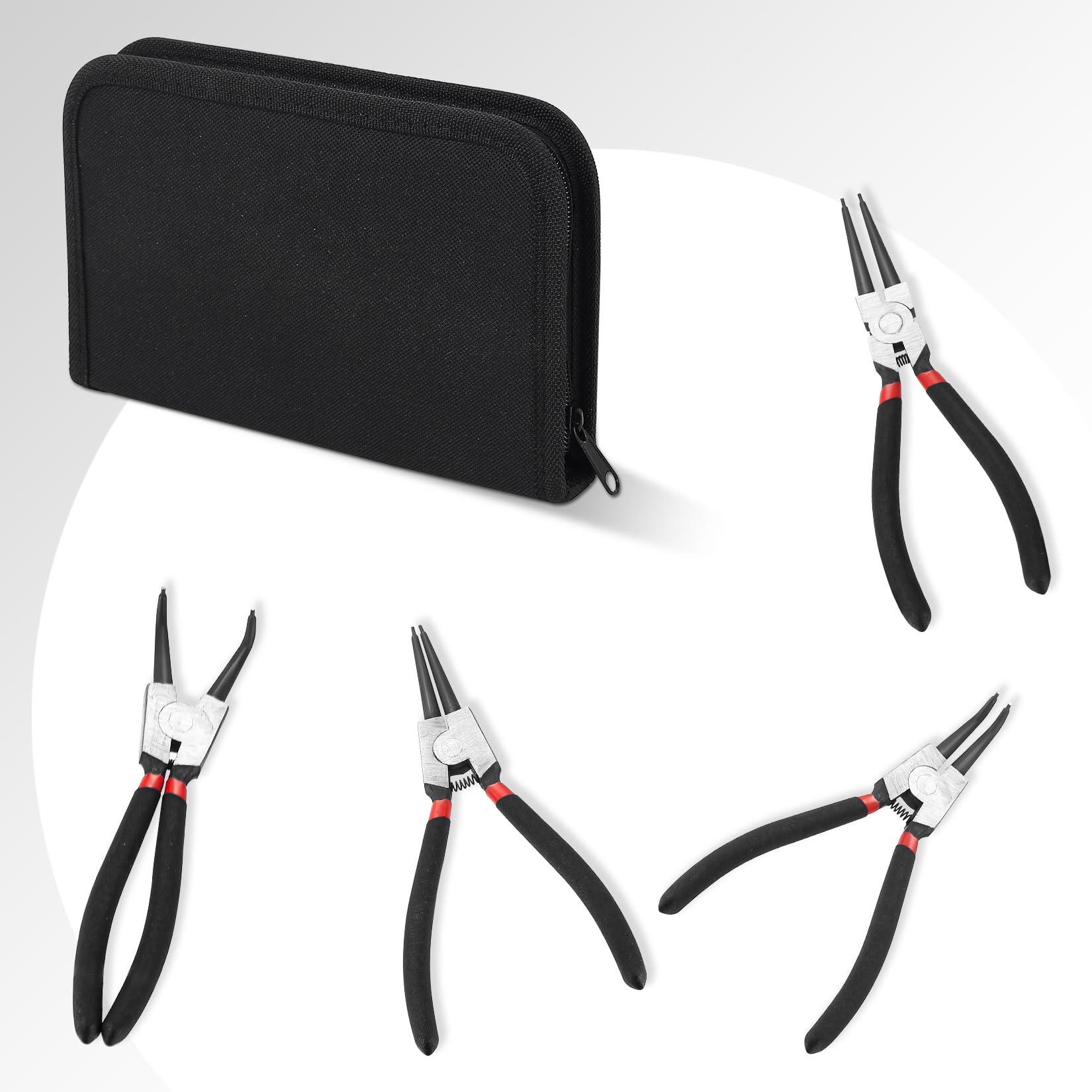 Juego de 4 alicates de anillo de retención, alicates para anillos de seguridad, alicates para anillos de seguridad, alicates para exterior e interior, alicates para anillo de retención, alicates con