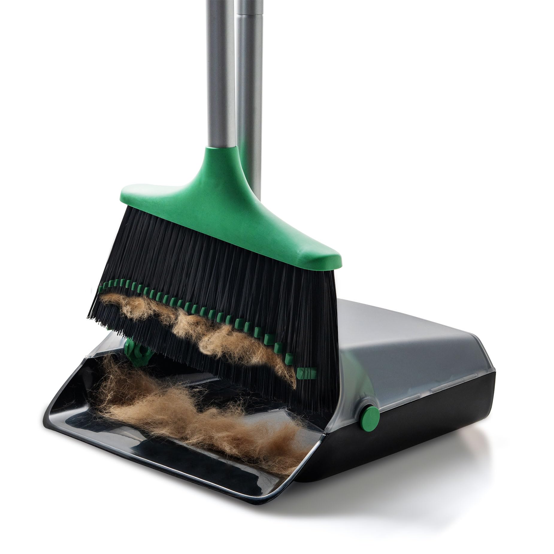 EylidenLong Handled Dustpan and Brush Set, Stand-up 4-Row Dense Sweeping brush indoor and Dust pan with Comb Teeth, Household Broom and Dustpan Set for Indoor Outdoor Kitchen Office Lobby