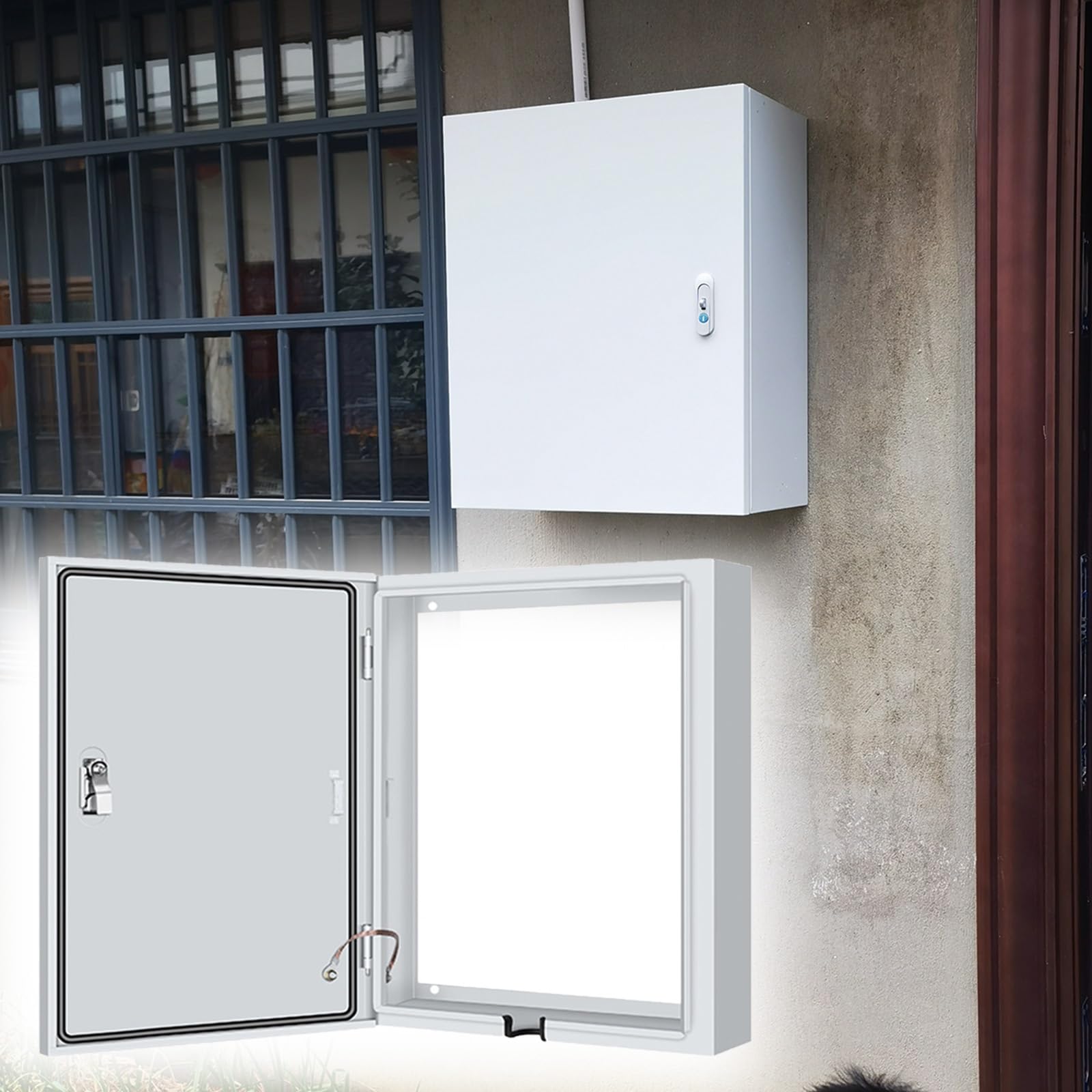 Caja Electrica Exterior Caja De Conexiones Universal De Metal Para Uso Residencial, Con Tapa Y Cerradura Reforzada, Para Proyectos Electrónicos, Resistente Al Agua.(25x30x14cm(9.8x11.8x5.5in))