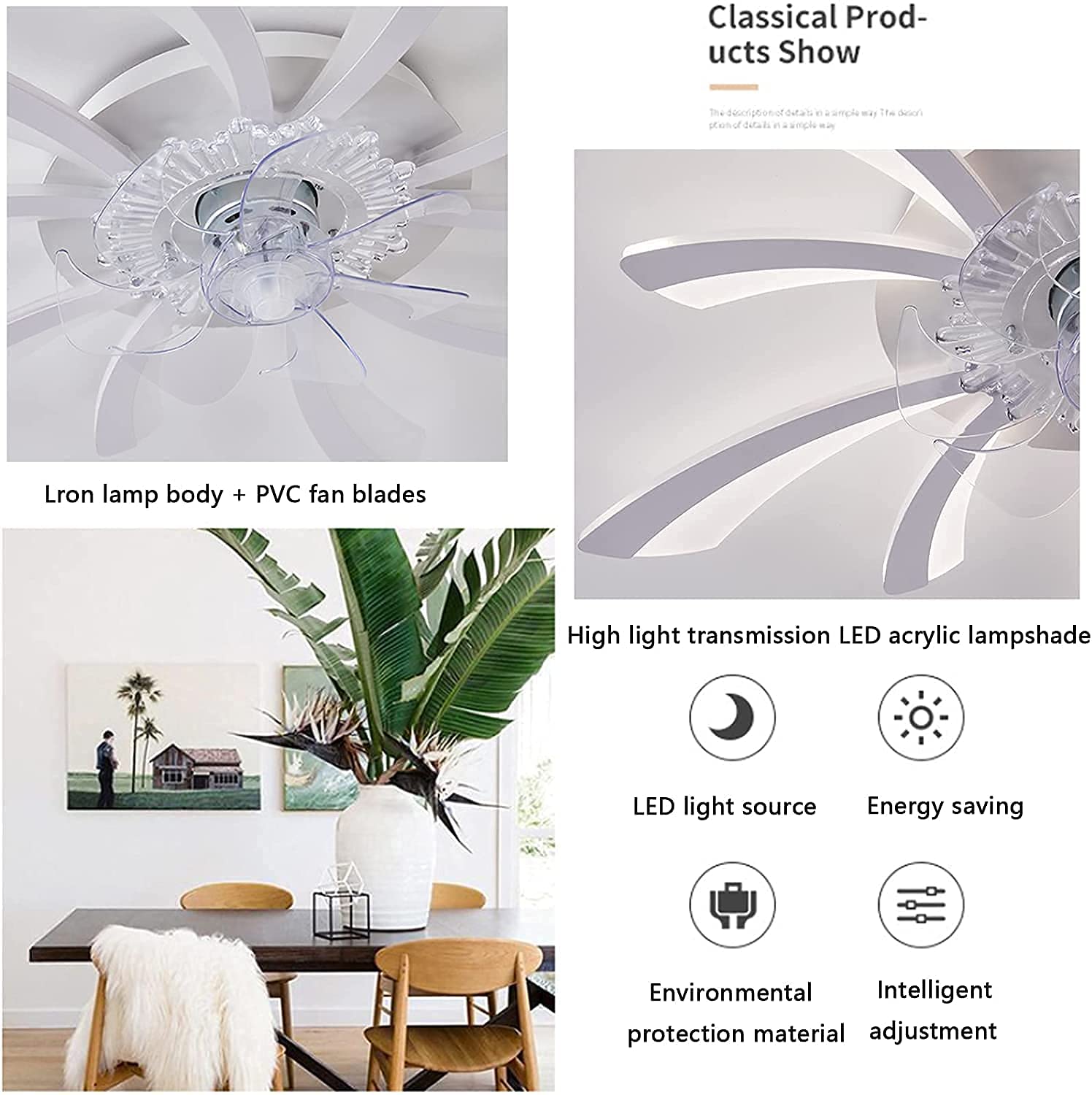 Ventilatore Da Soffitto A LED Con Lampada, Moderno Anello