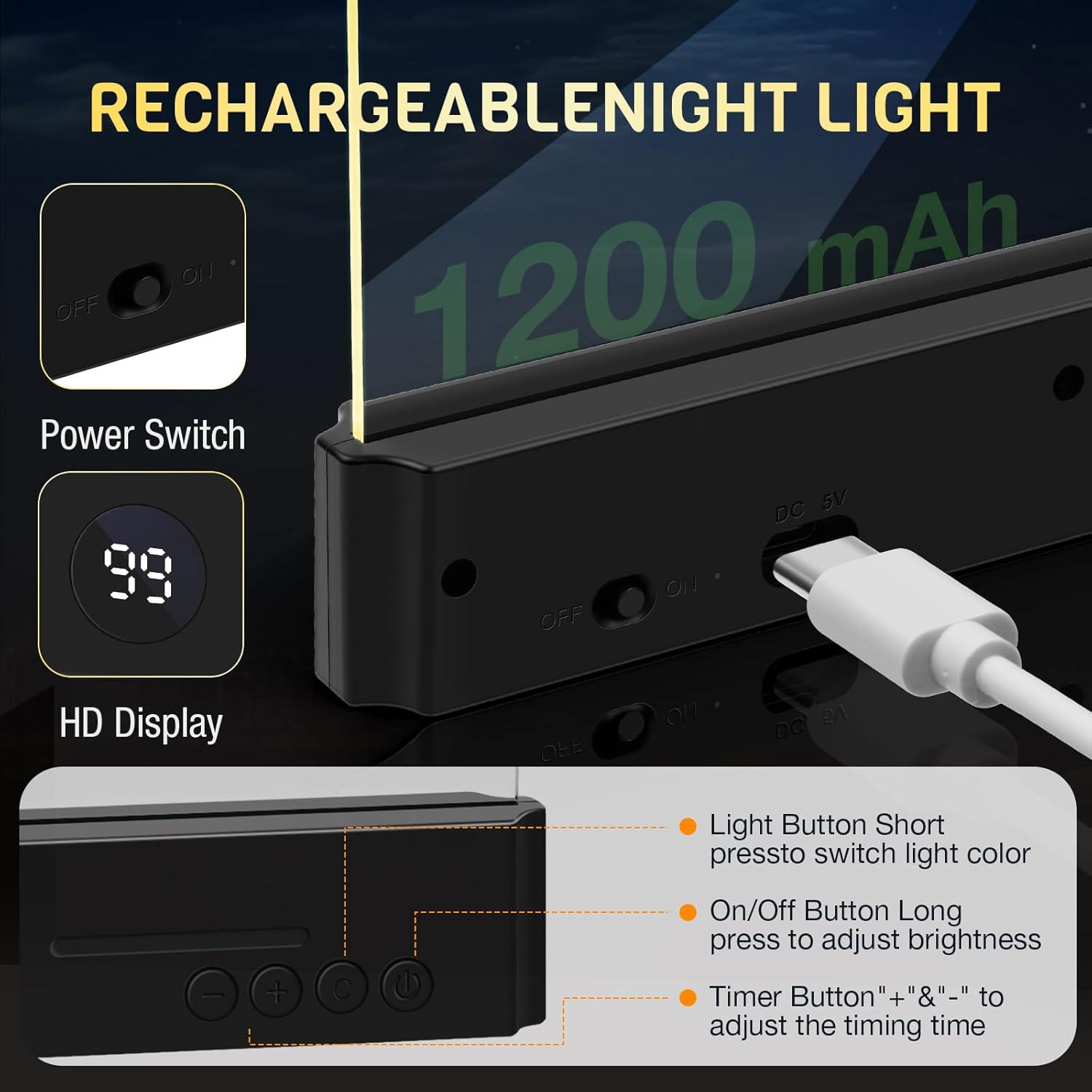 Book Light, Rechargeable Led Reading Light for Book, Clear LED Flat Book Lights for Reading in Bed at Night with 3 Colors & Timer, Dimmable Panel Plate Book Lamp, Bookish Gifts for Readers Kids