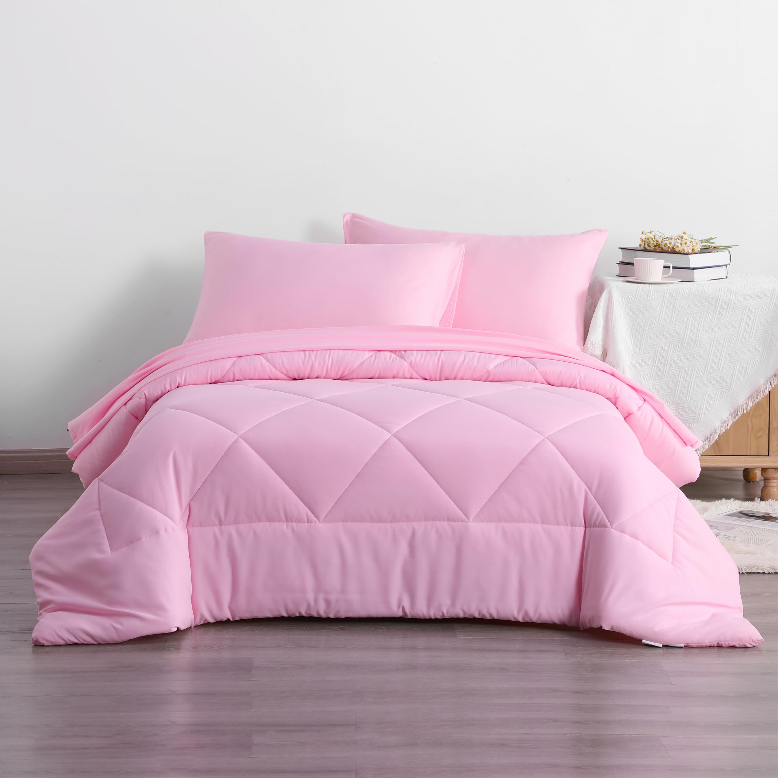 Juego de edredón individual con sábanas, juego de ropa de cama individual suave y transpirable de 5 piezas, cama individual en una bolsa, juego de edredón alternativo de plumón de color sólido 9