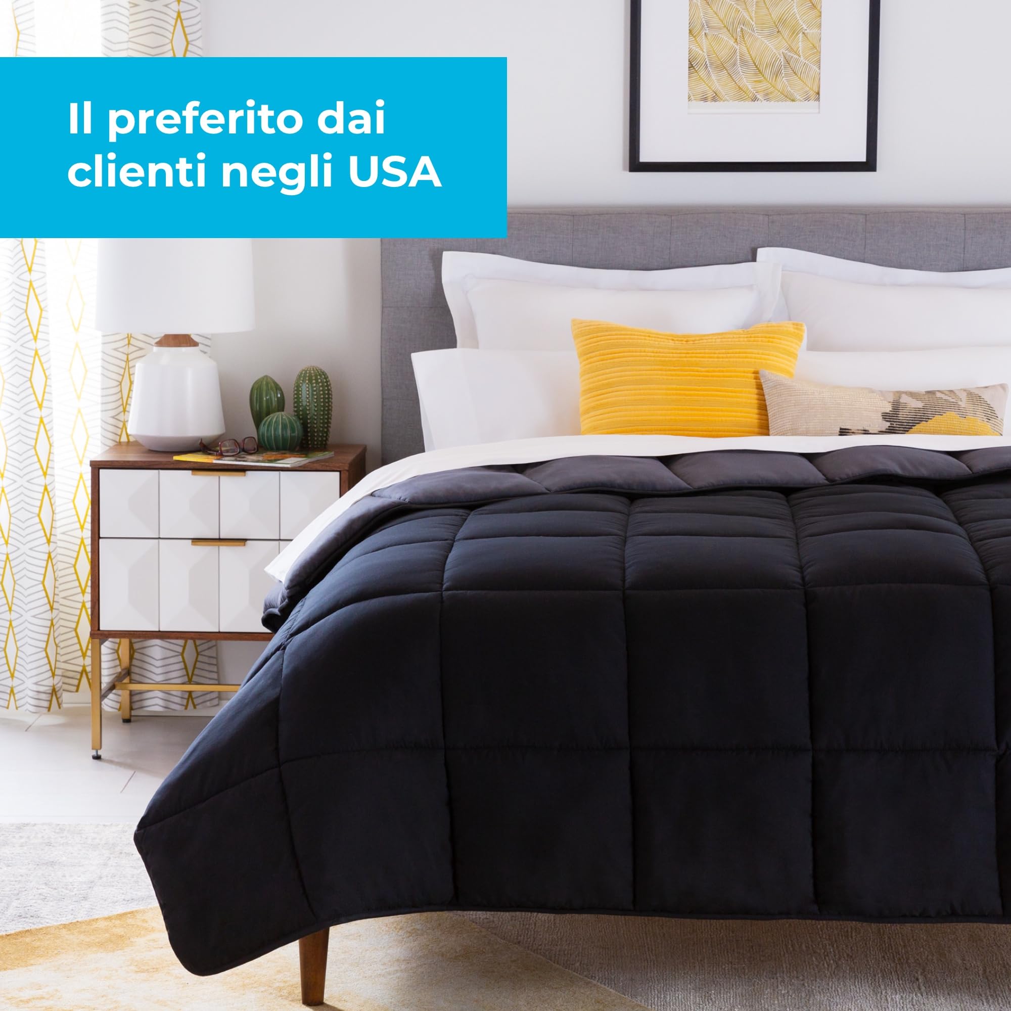 Linenspa Trapunta in Microfibra – Piumino 4 Stagioni – ultra morbido – Piumone Una Piazza e Mezza (200 x 200 cm) – Nero/Grafite