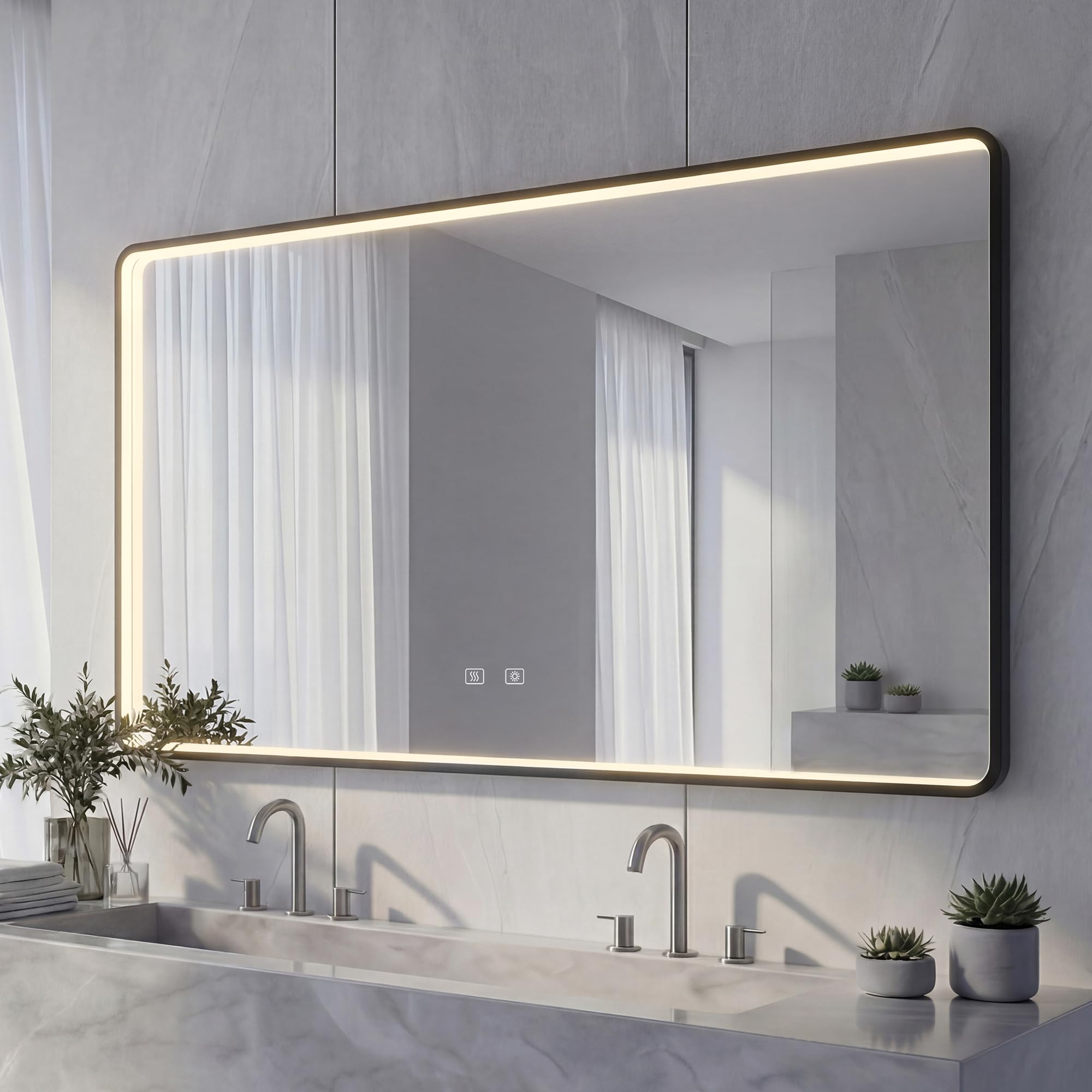Espejo de Baño LED con Marco de Aluminio 110 x 70 cm | Espejo de Plata HD de 5mm, 3 Colores de Luz Regulable, Espejo de Pared con Interruptor Táctil & Antivaho, Función de Memoria