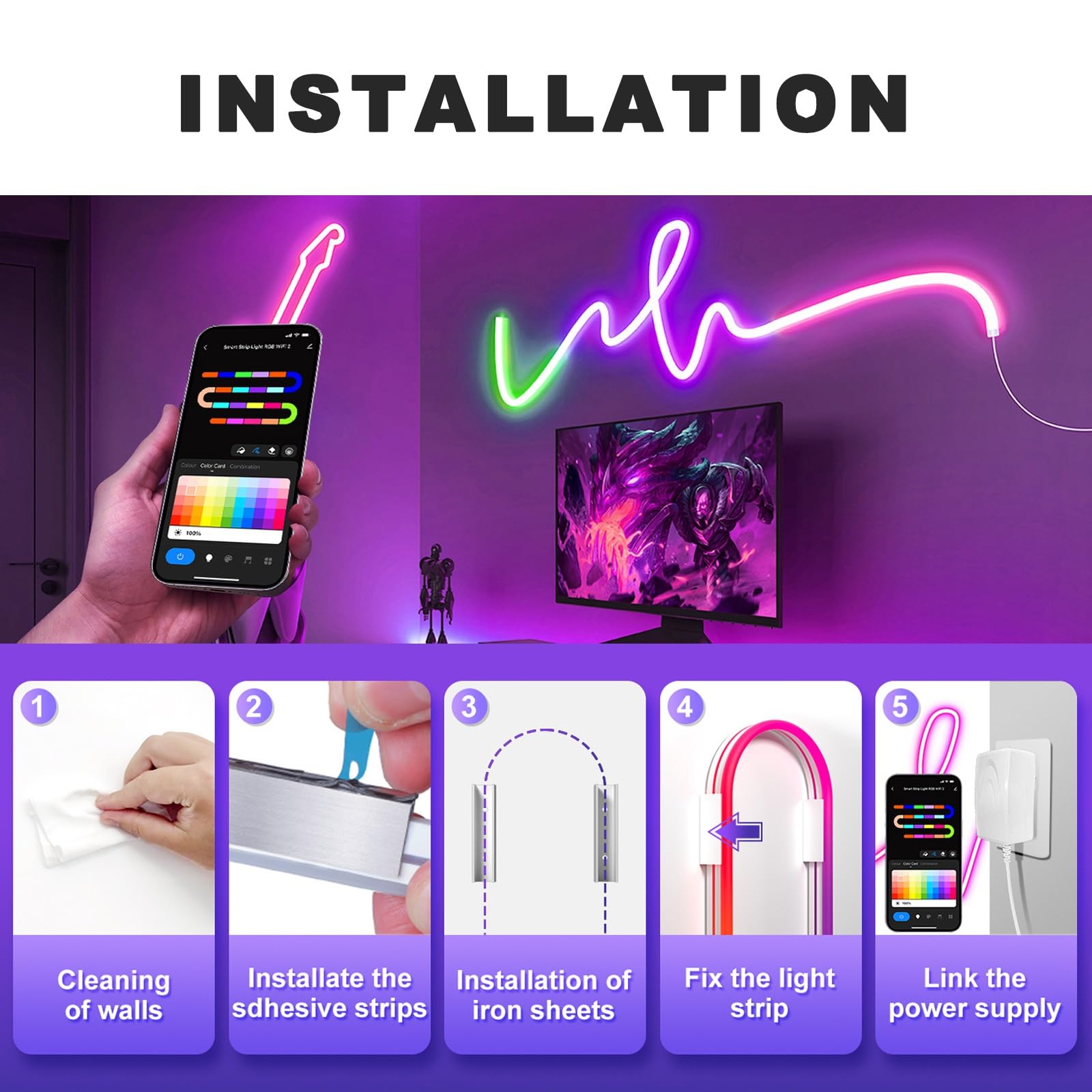 Lumières LED Temporisées Pour TV Bande Lumineuse LED À Luminosité Réglable, DIY Modes Multiples 16 Millions De Couleurs Réglables Convient À L'arrière-plan De La TV, À La Décoration De La Maison(5m)
