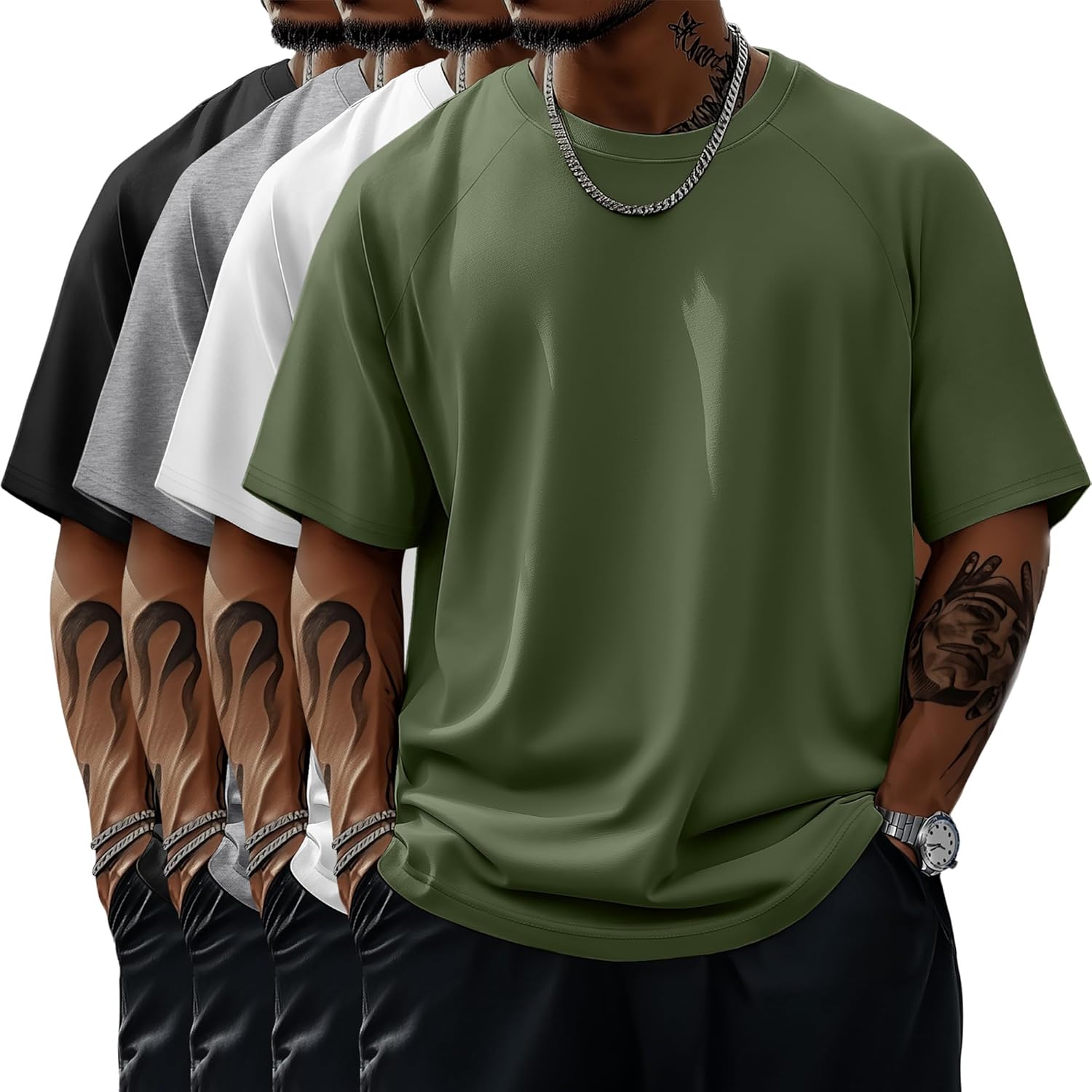 4 Pack Men's Big & Tall Short Sleeve Tees, Crew Neck Shirts Moisture Wicking Gym Casual Tops Multipack