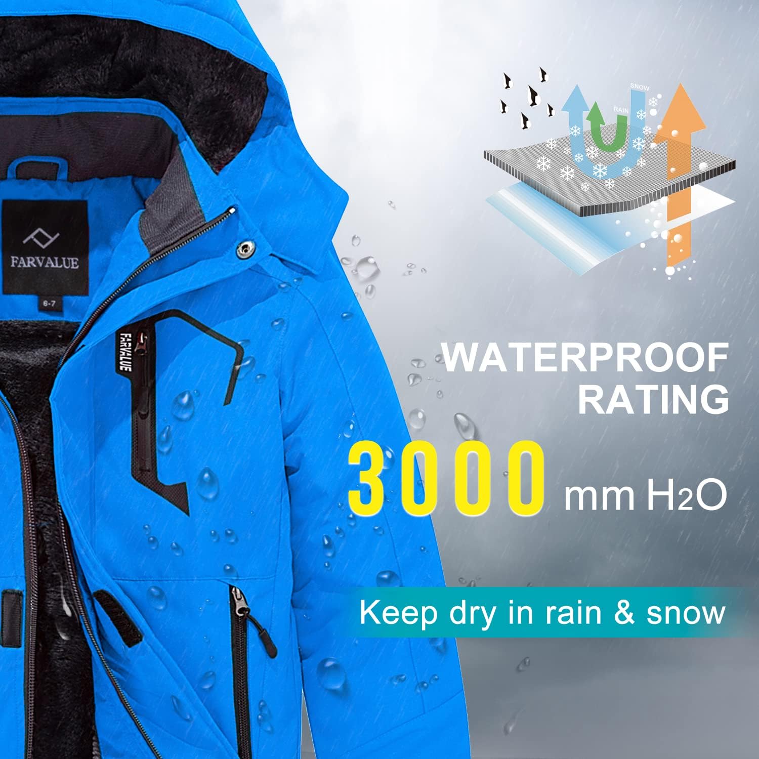 FARVALUE Boys Waterproof Ski Jacket Windproof Winter Coat Warm Snow Coat Outdoor Raincoats Hooded Windbreaker - Image 6