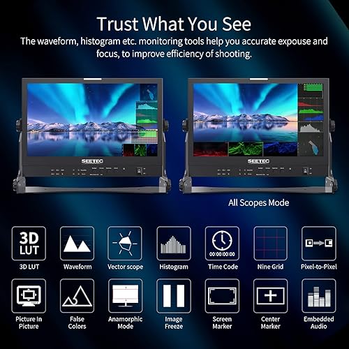 Miniatura 4 de SEETEC ATEM156S Monitor de producción de multicámara de 15.6 pulgadas con forma de onda LUT HDR 4X3G SDI entradas y salidas HDMI RS485 Full HD