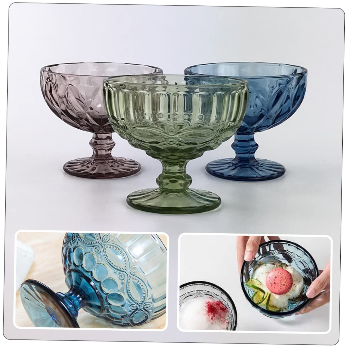 Coppa Gelato in Vetro 3 Pezzi Motivo Floreale Raffinato | Set da Dessert Decorativo, per Celebrazioni e Feste, Stile Delicato Finitura Raffinata