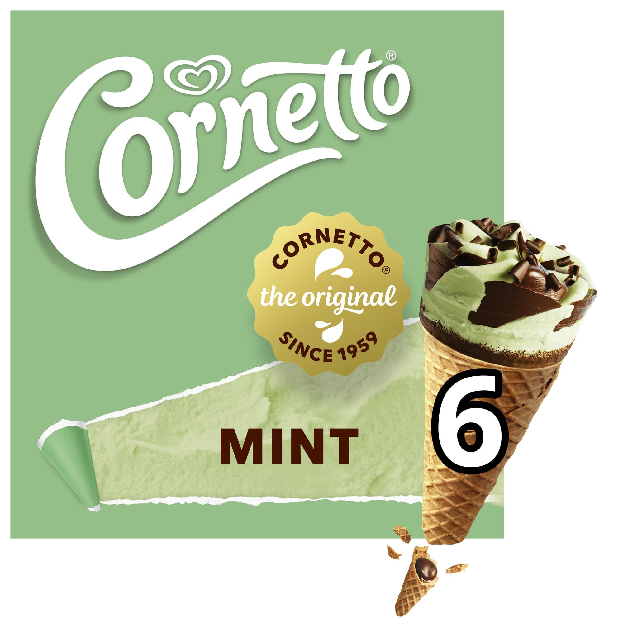 Cornetto Mint Ice Cream Cones 6 x 90ml