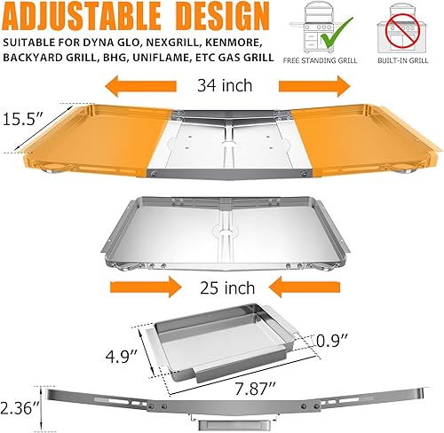 Miniatura 3 de Piezas de repuesto de bandeja de grasa para parrilla de gas, bandeja de grasa ajustable con bandeja de captura de acero inoxidable juego de bandejas