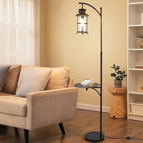 Miniatura 2 de beaysyty Lámparas de pie ajustables retro de granja con bandeja, lámpara de pie alta para dormitorio, decoración del hogar para oficina, sala de