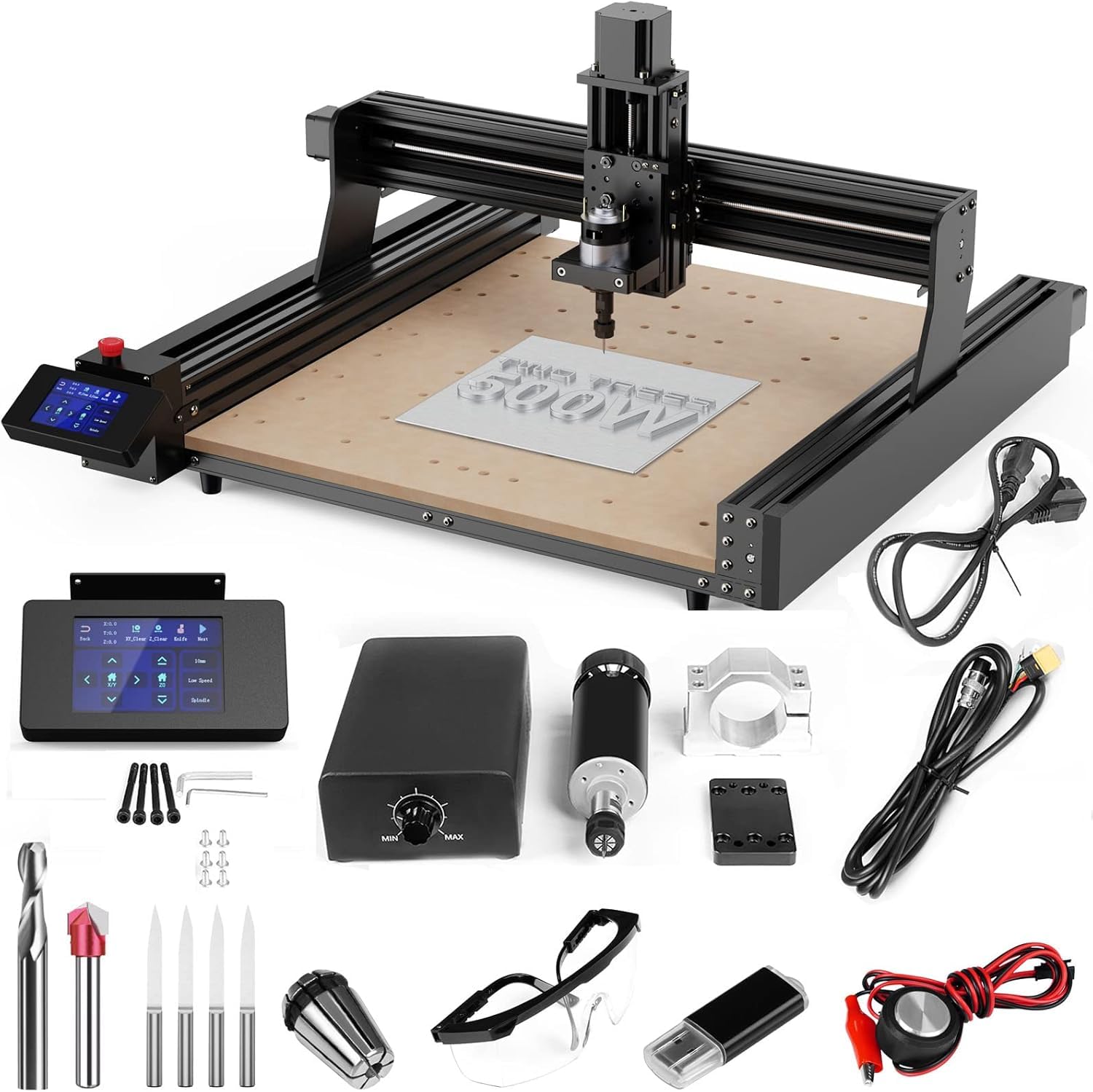 Twotrees TTC450 500W Router Máquina CNC de 3 ejes para grabar corte de MDF, madera maciza con 4 módulos de eje de aspirador fresas en extremo