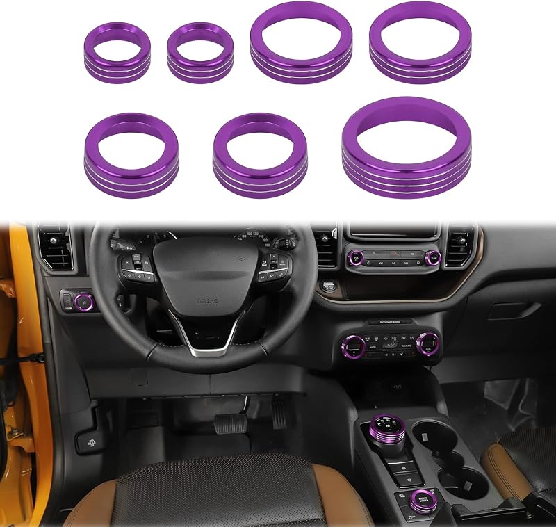Kit de capas para botões do painel JWWY em alumínio roxo para Ford Bronco Sport 2021–2025 – 7 peças