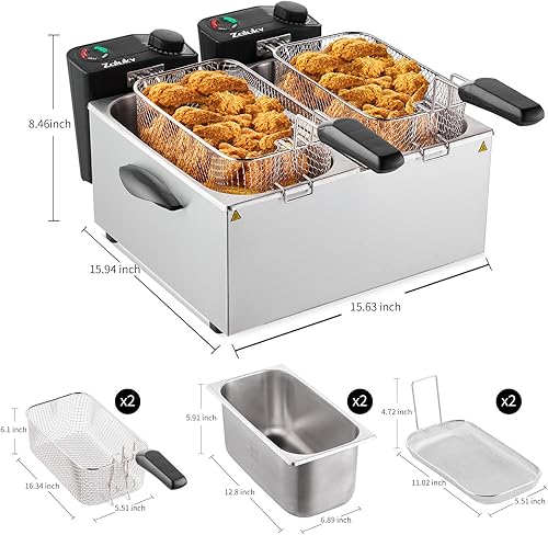 Miniatura 3 de Freidora eléctrica de 7 litros de capacidad, freidora de aceite de 3000 W con 2 canastas, ventana de visualización y filtro de olor, temperatura