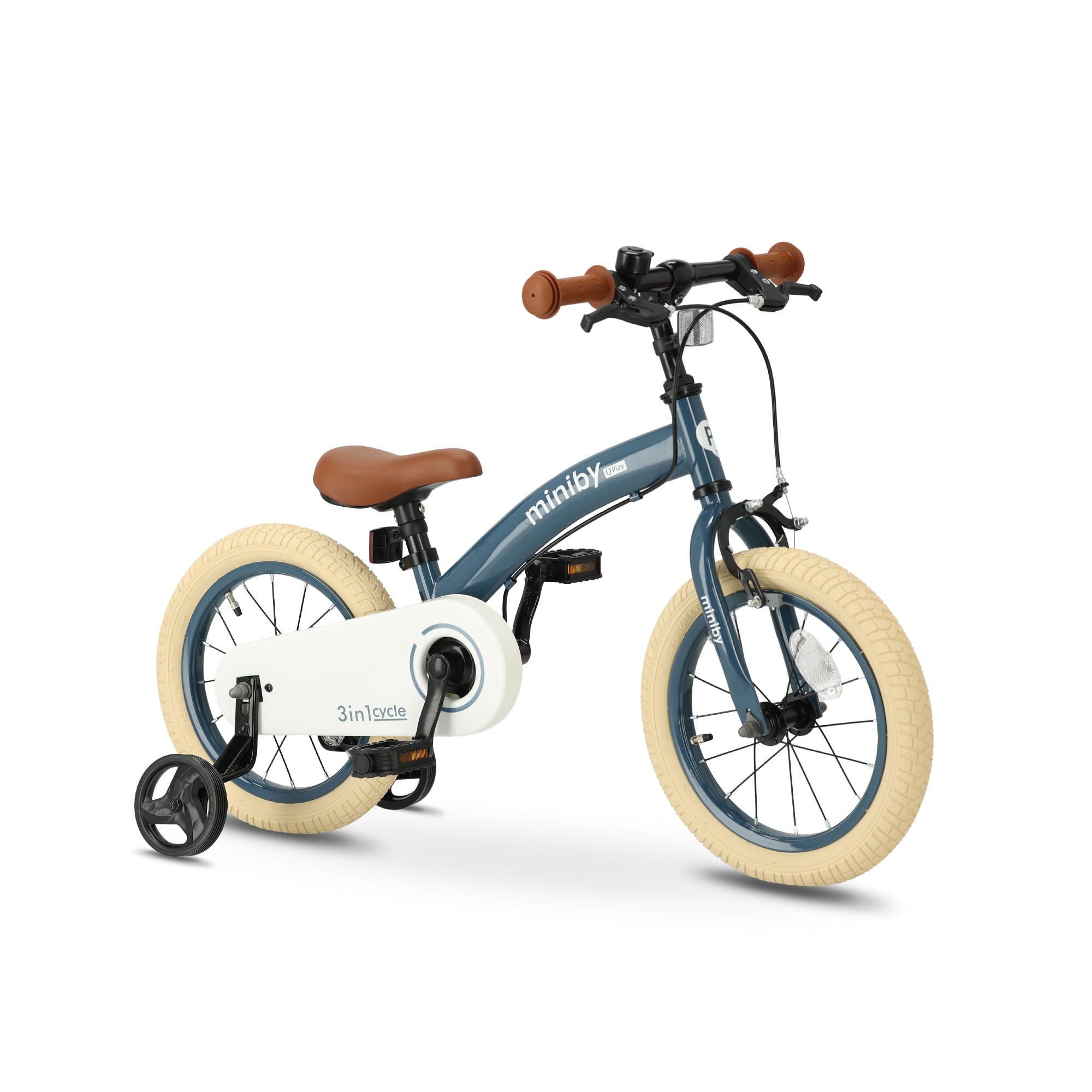 QPLAY Kinderfahrrad 14 Zoll | 3 in 1 Laufrad | Mit Verstellbarem Sattel und Lenker | Kinder Fahrrad für Jungen und Mädchen im Alter von 3 bis 6 Jahre | Stahlblau