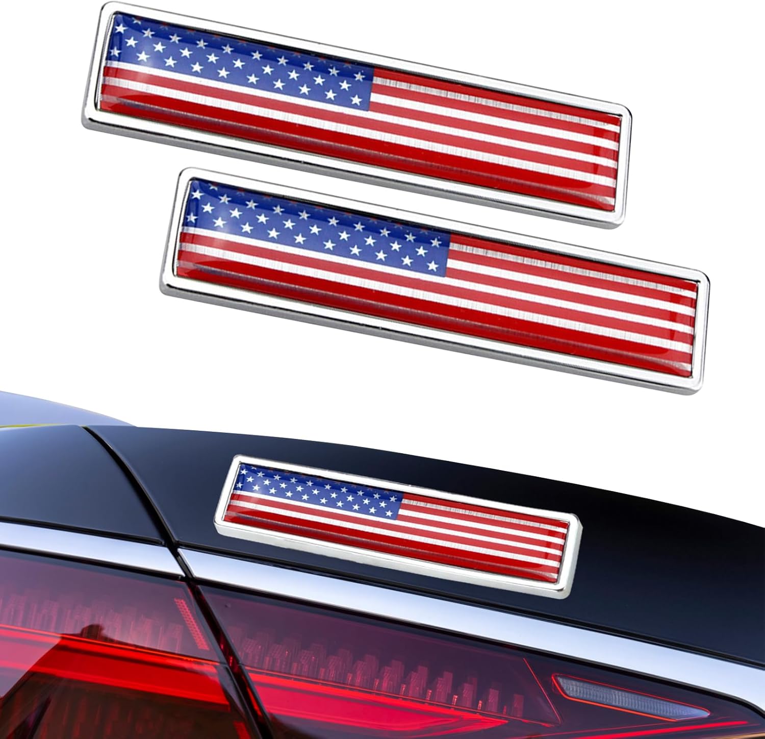 Dewkou 2 PCS America Flag Car Emblem Sticker, 3D Aluminum