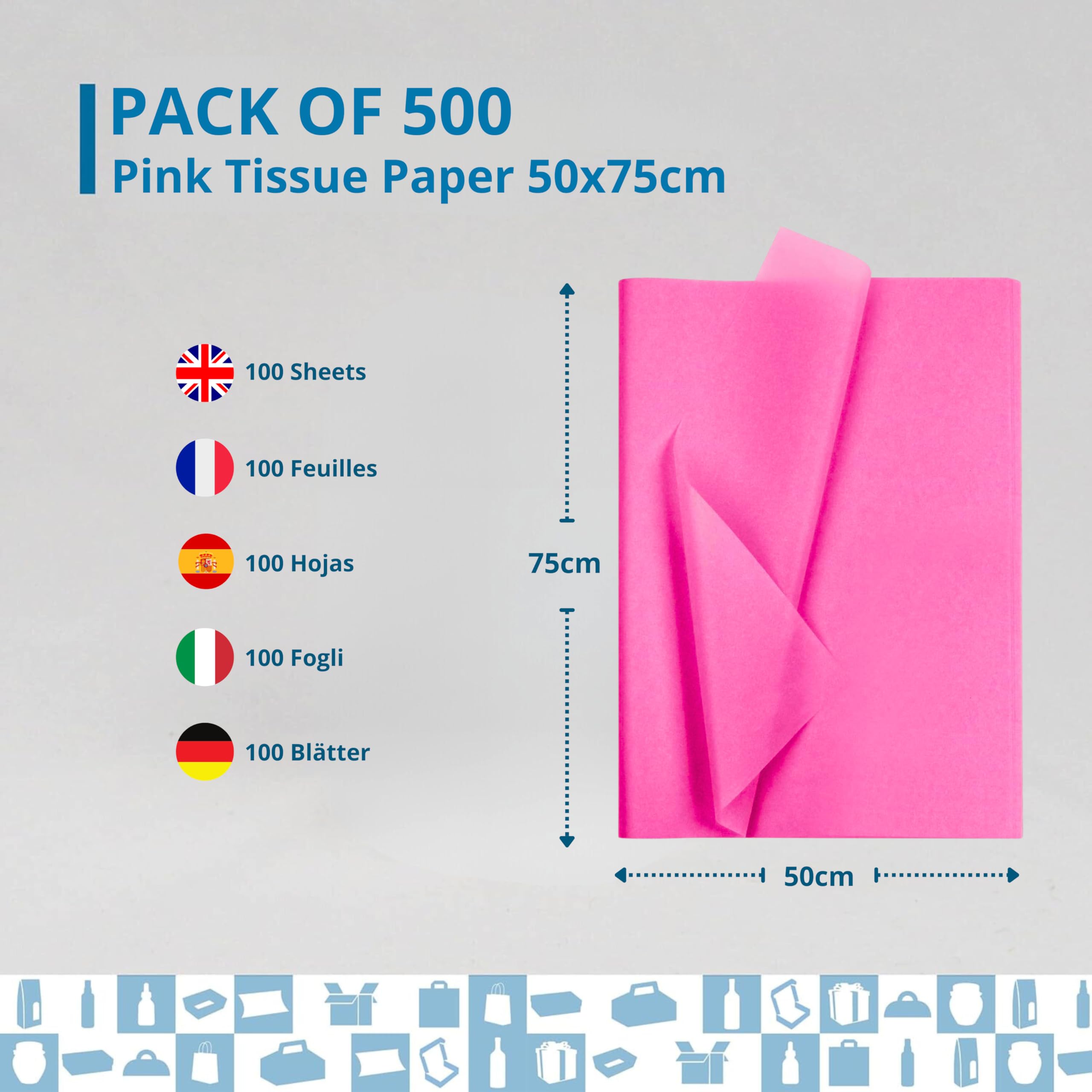 500 Fogli di Carta Velina Rosa Fucsia 50x75 cm - Carta da Imballaggio per Fioristi, Confezioni Regalo, Carta Triturata, Carta da Imballaggio per Pacchi, Decorazioni, Carta Velina per Pompon